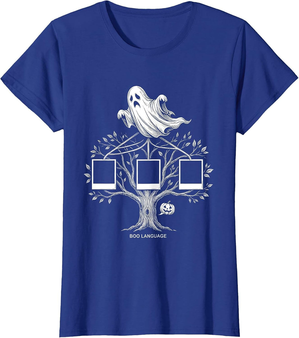 Women's Boo Language Funny Ghost Speech Therapy SLP Halloween T-Shirt - Royal Blue