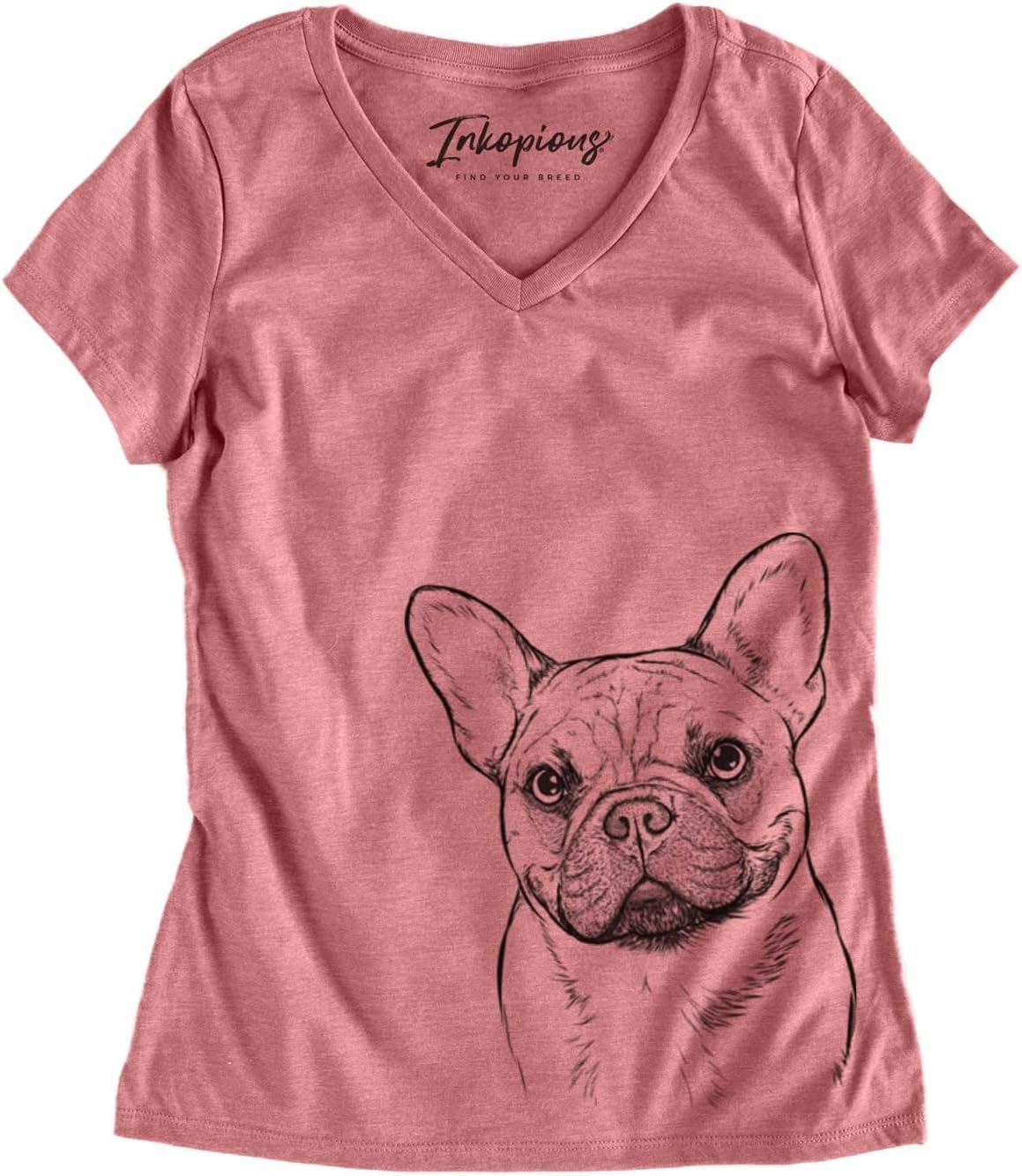 Bare Chew Chew the French Bulldog Dog Triblend T-Shirt - Dusty Rose V-neck