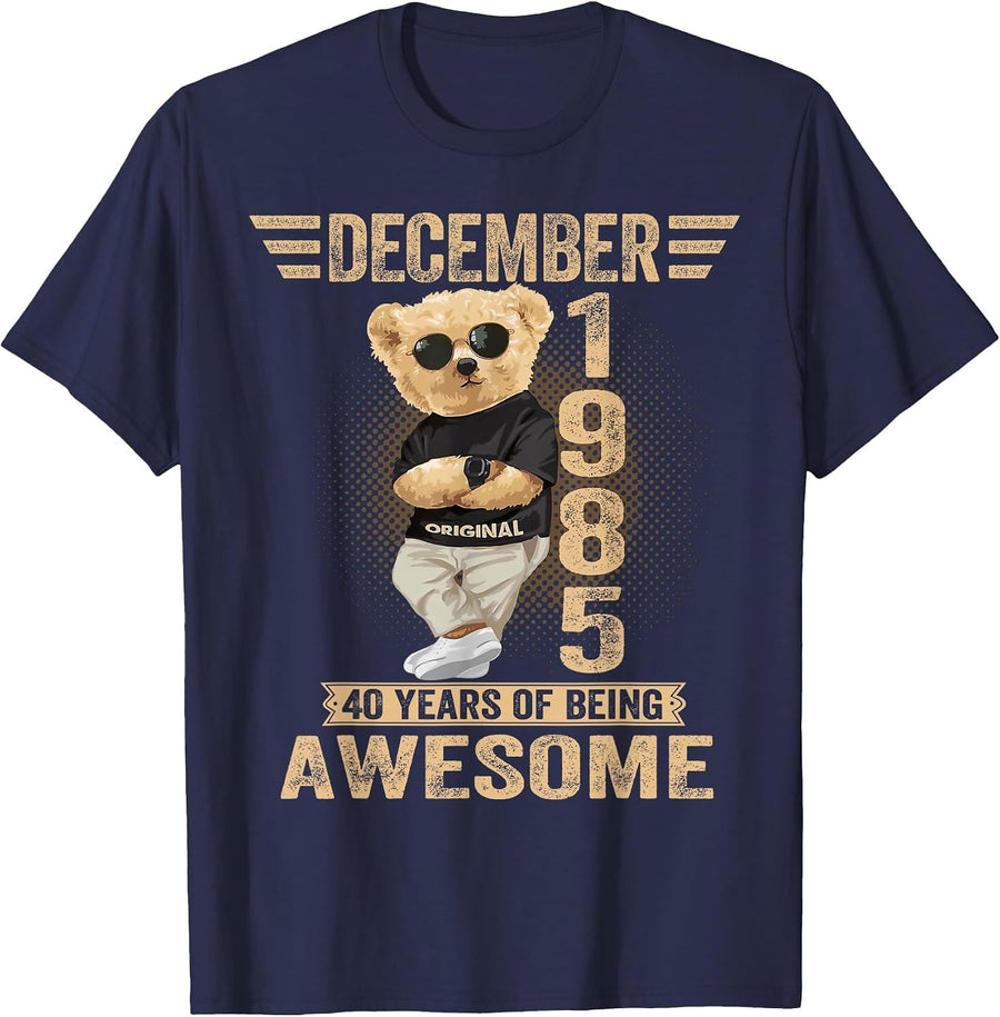 December 40th Birthday Men Women 1985 Awesome Teddy Bear T-Shirt - Navy Blue