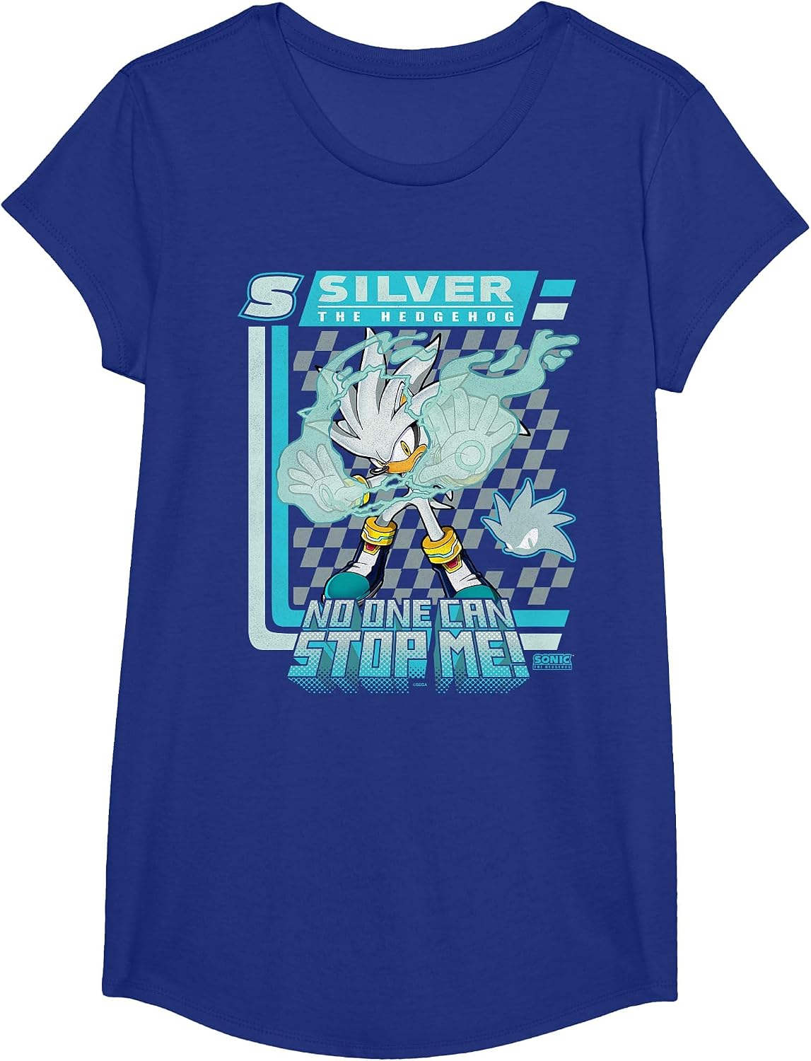 Sonic The Hedgehog Silver The Hedgehog Racing Poster T-Shirt - Girls Royal Blue