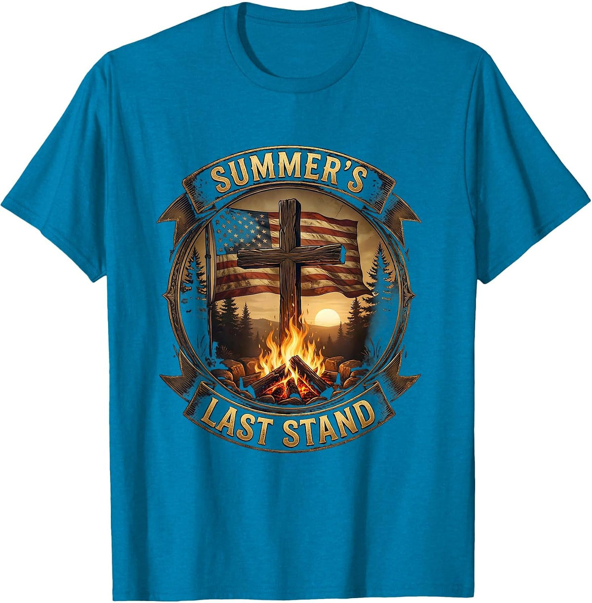 Summer's Last Stand Labor Day Fire Pit Design T-Shirt - Sapphire Blue