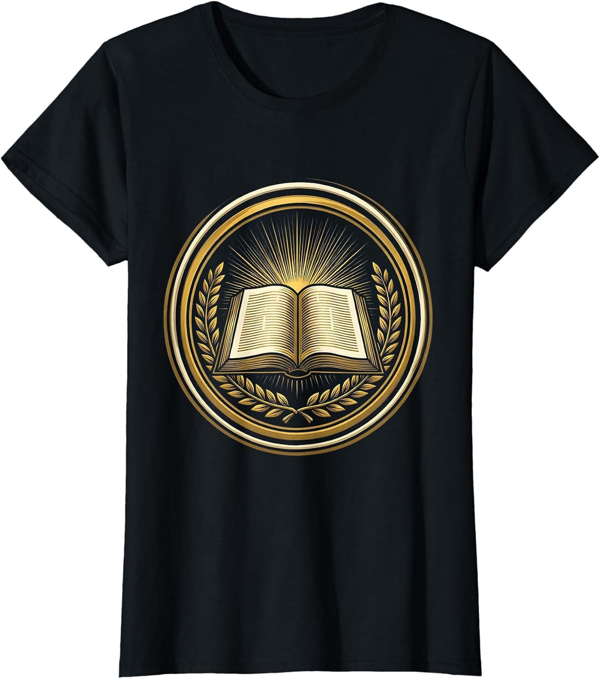 Open Bible Rays of Light Christian Faith Design T-Shirt - Black