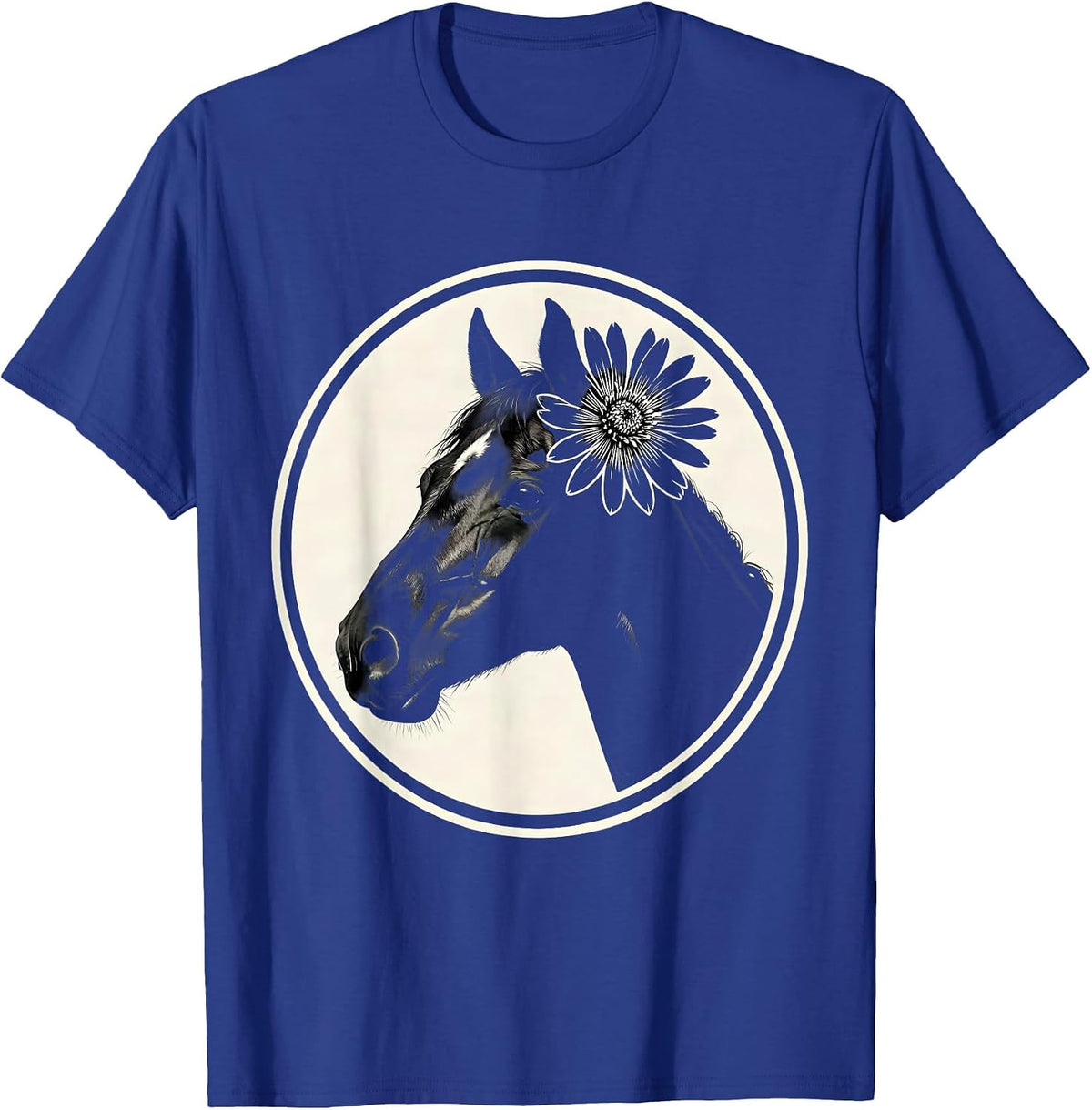 Horse Muzzle Wildflower Floral Nature Illustration T-Shirt - Royal Blue