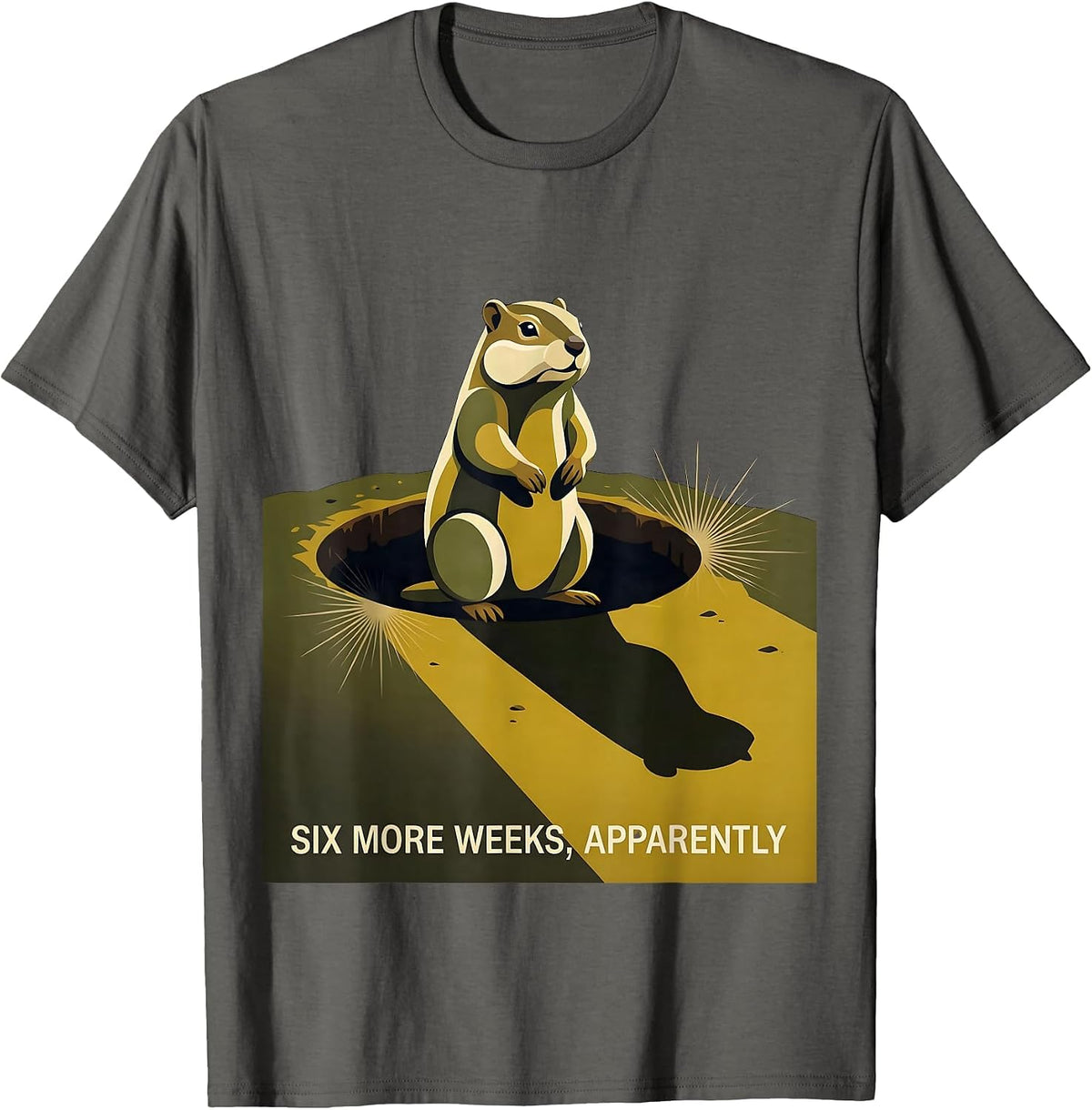Six More Weeks Apparently Midcentury Modern Groundhog Humor T-Shirt - Asphalt Grey