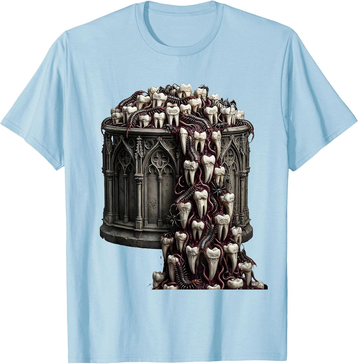 Men's Dental Halloween Candy Bucket Creepy Teeth T-Shirt - Baby Blue