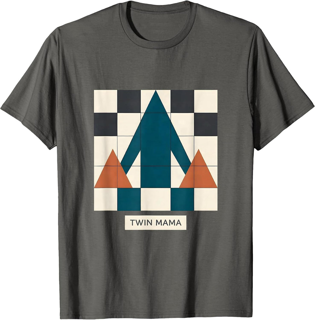 Twin Mama Quilt Block Patchwork Twin Mom Humor T-Shirt - Asphalt Grey