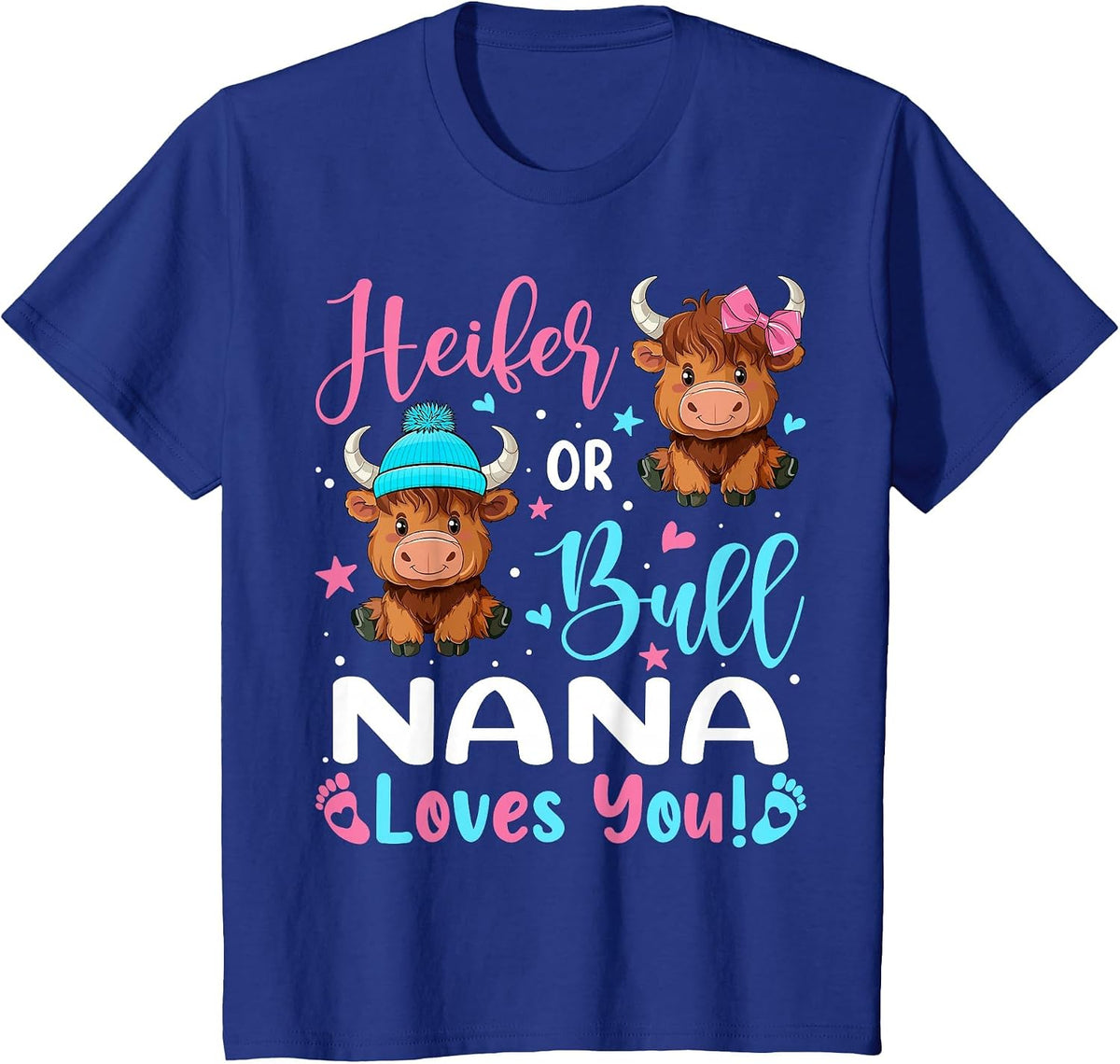 Bull or Heifer Nana Loves You Highland Cow Lover T-Shirt - Royal Blue