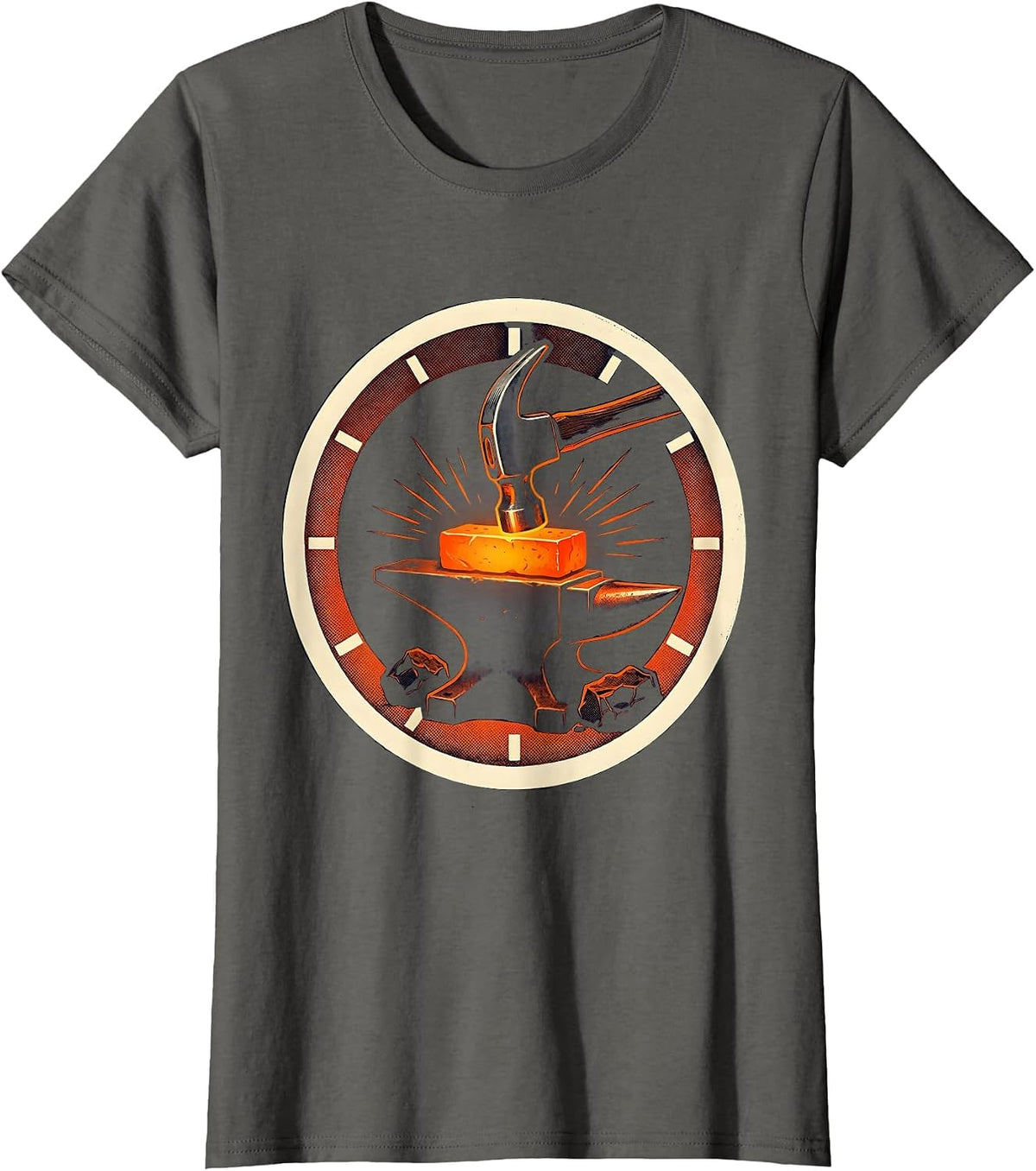 Women's Sealed Forge Hammer Anvil Screenprint Poster Blacksmith Gift T-Shirt - Asphalt Grey