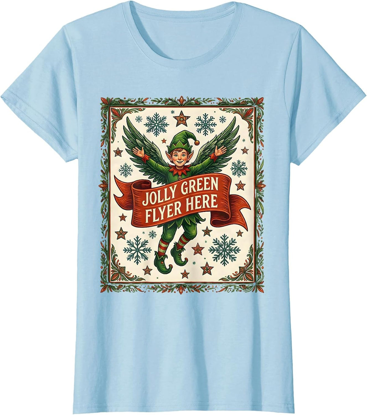 Jolly Green Flyer Christmas Aviation Design T-Shirt - Baby Blue