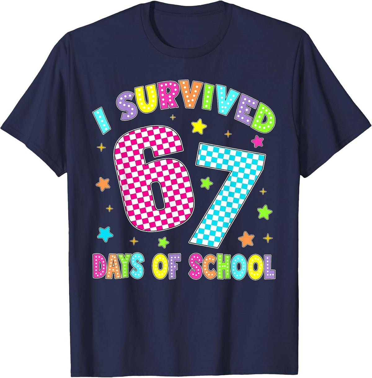 I Survived 67 Days of School Six Seven 67 Meme Slang Kids T-Shirt - Navy Blue