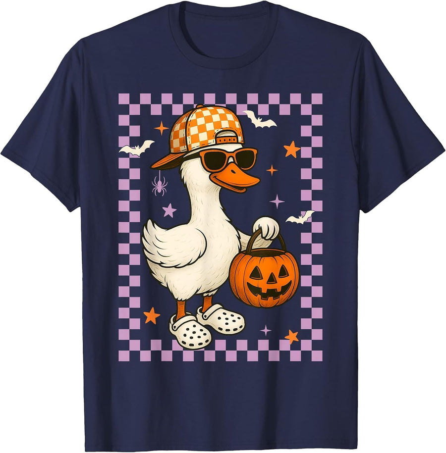 Halloween Cool Spooky Season Goose Autumn Boy Men Kids T-Shirt - Navy Blue