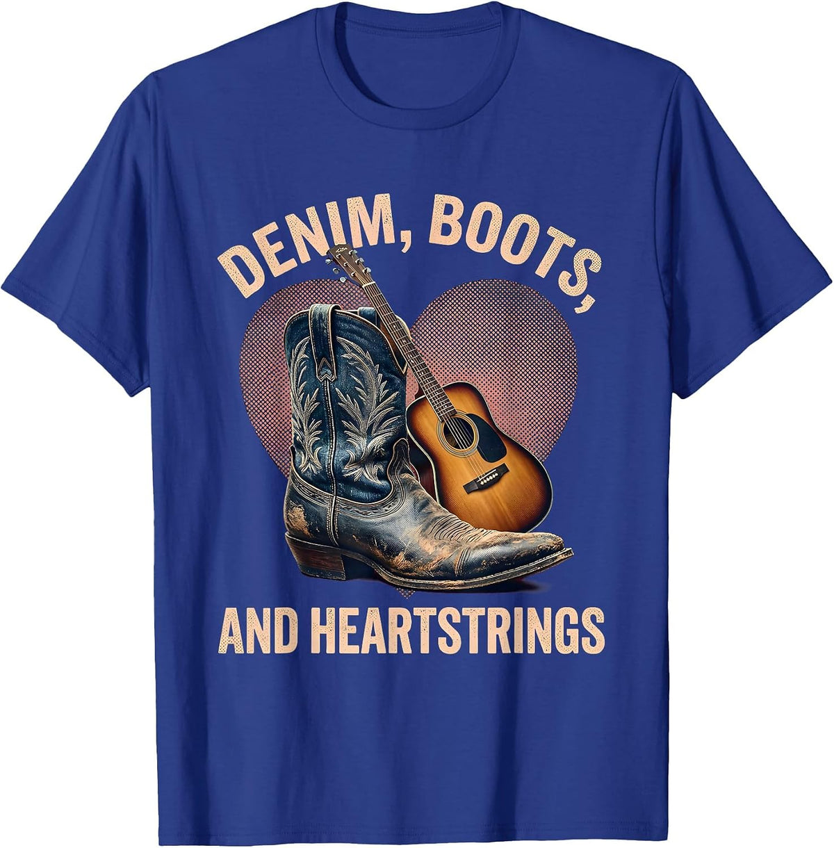 Denim Boots and Heartstrings Country Music Design T-Shirt - Royal Blue