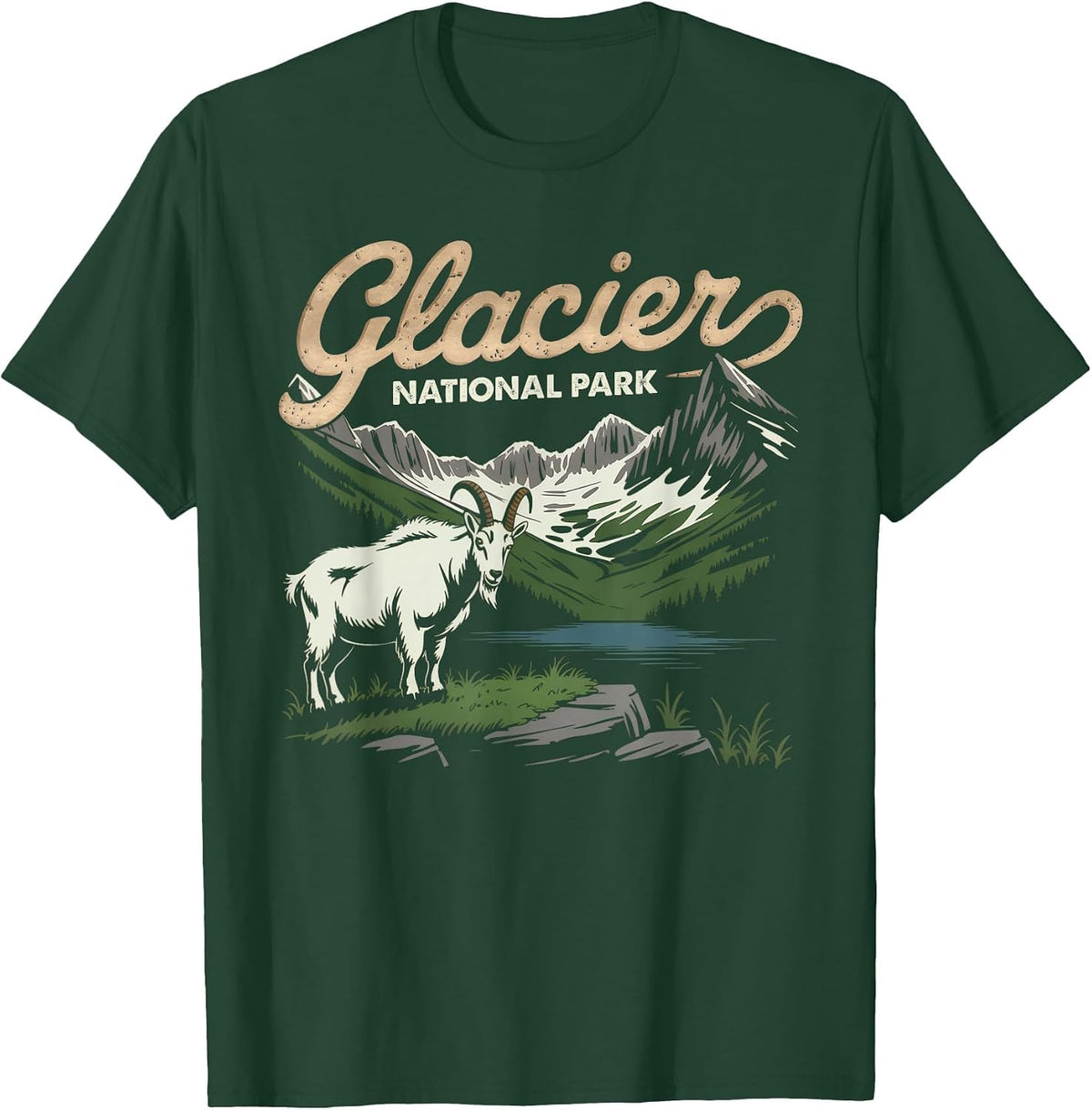 Glacier National Park Mountain Goat Tee for Nature Lovers T-Shirt - Dark Green