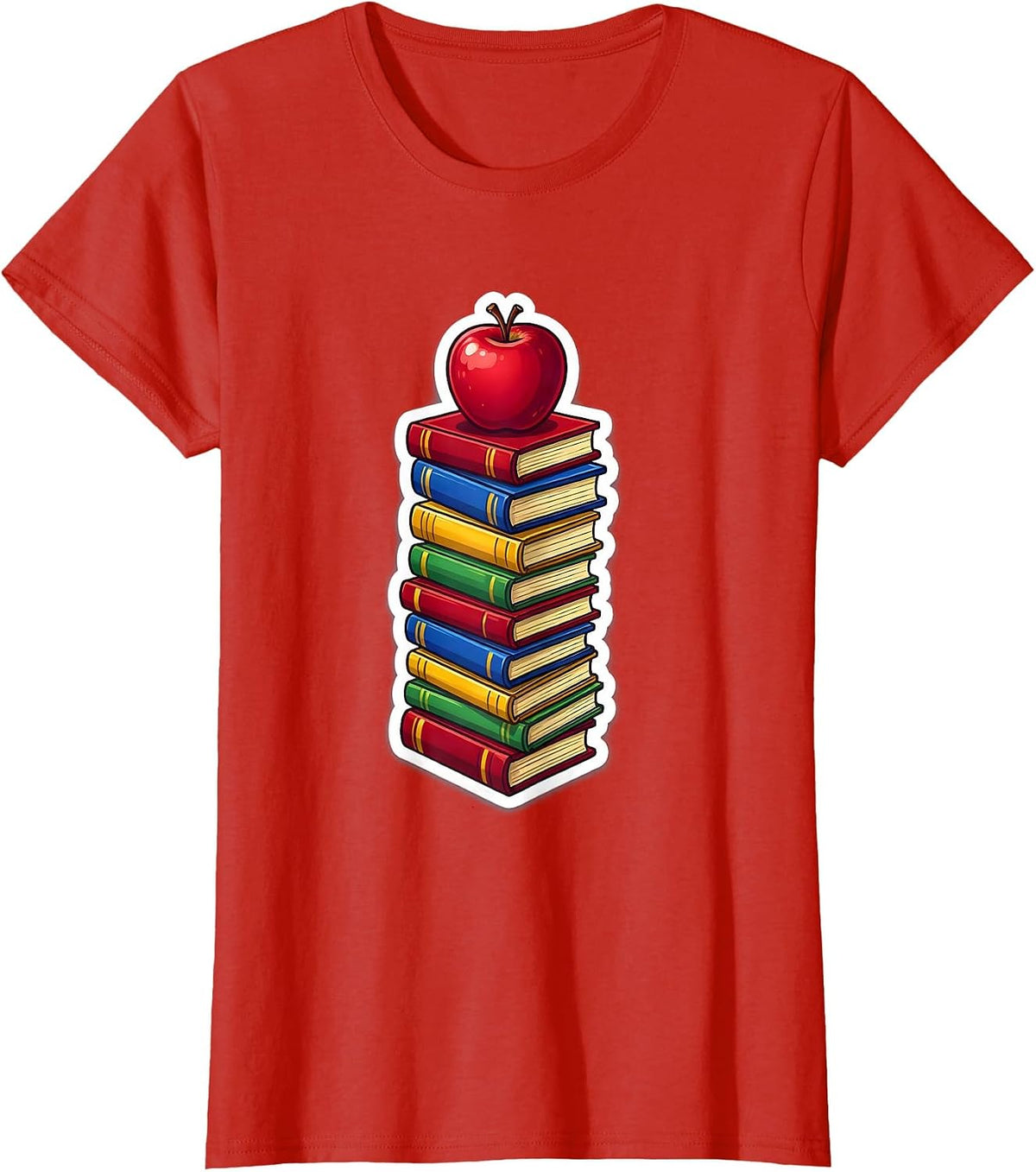 Teacher Book Stack Reaching the Sky Graphic T-Shirt - Red