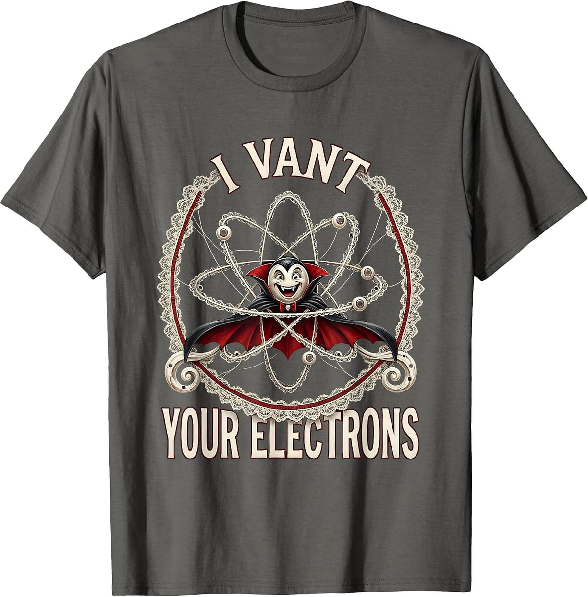 I Vant Your Electrons Halloween Vampire Molecule T-Shirt - Asphalt Grey