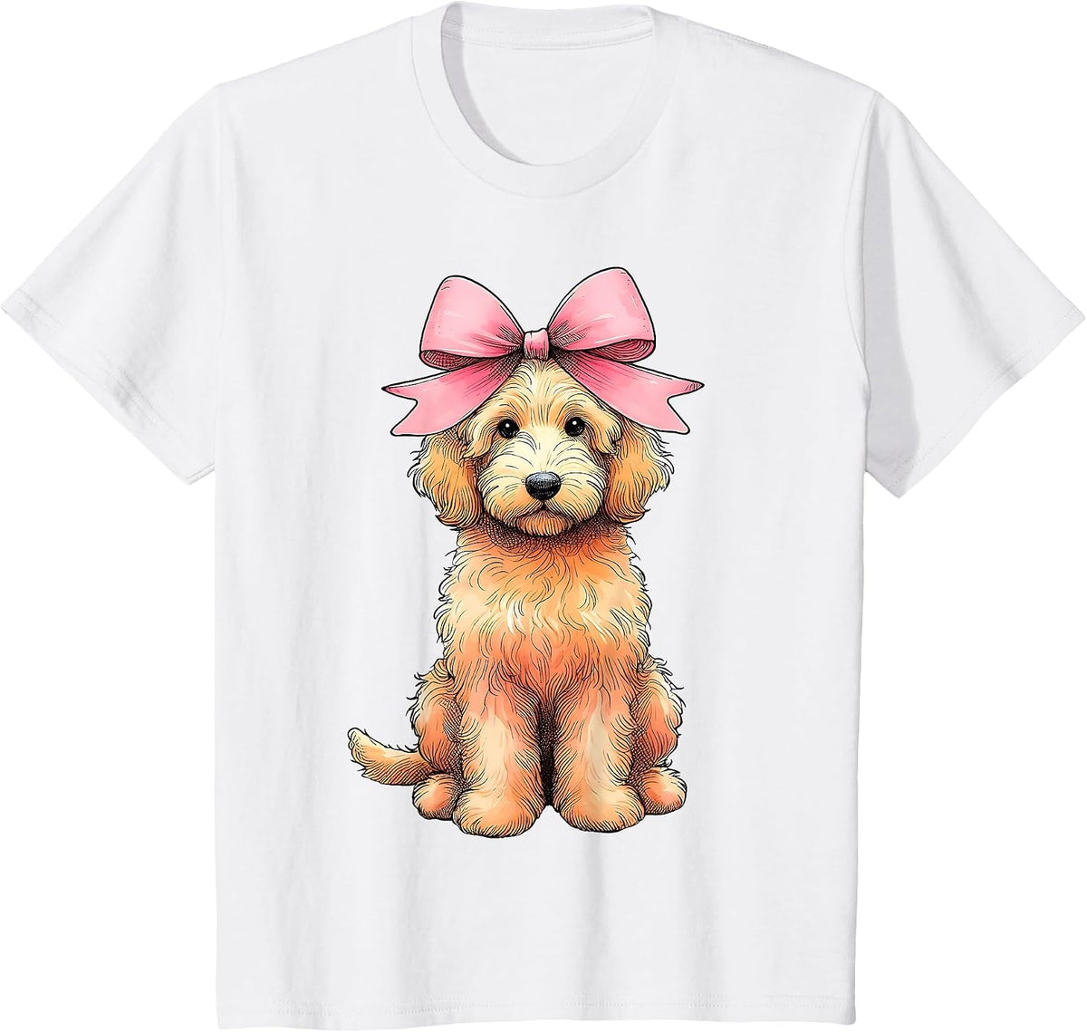 Coquette Bow Golden Doodle Dog Goldendoodle Mom Pink Ribbon T-Shirt - White