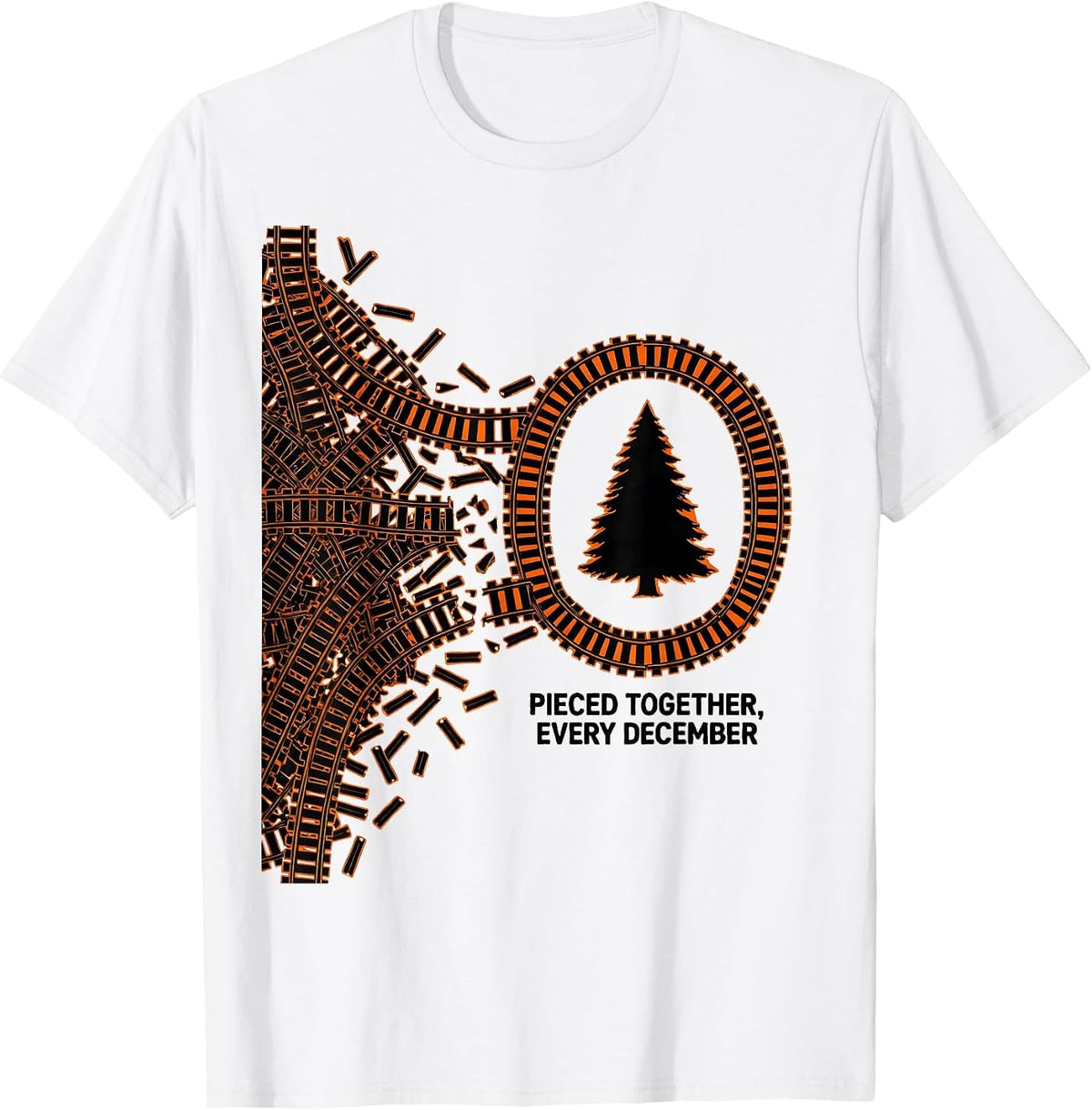 Men's Pieced Together Every December Vintage Train Hobbyist T-Shirt - White