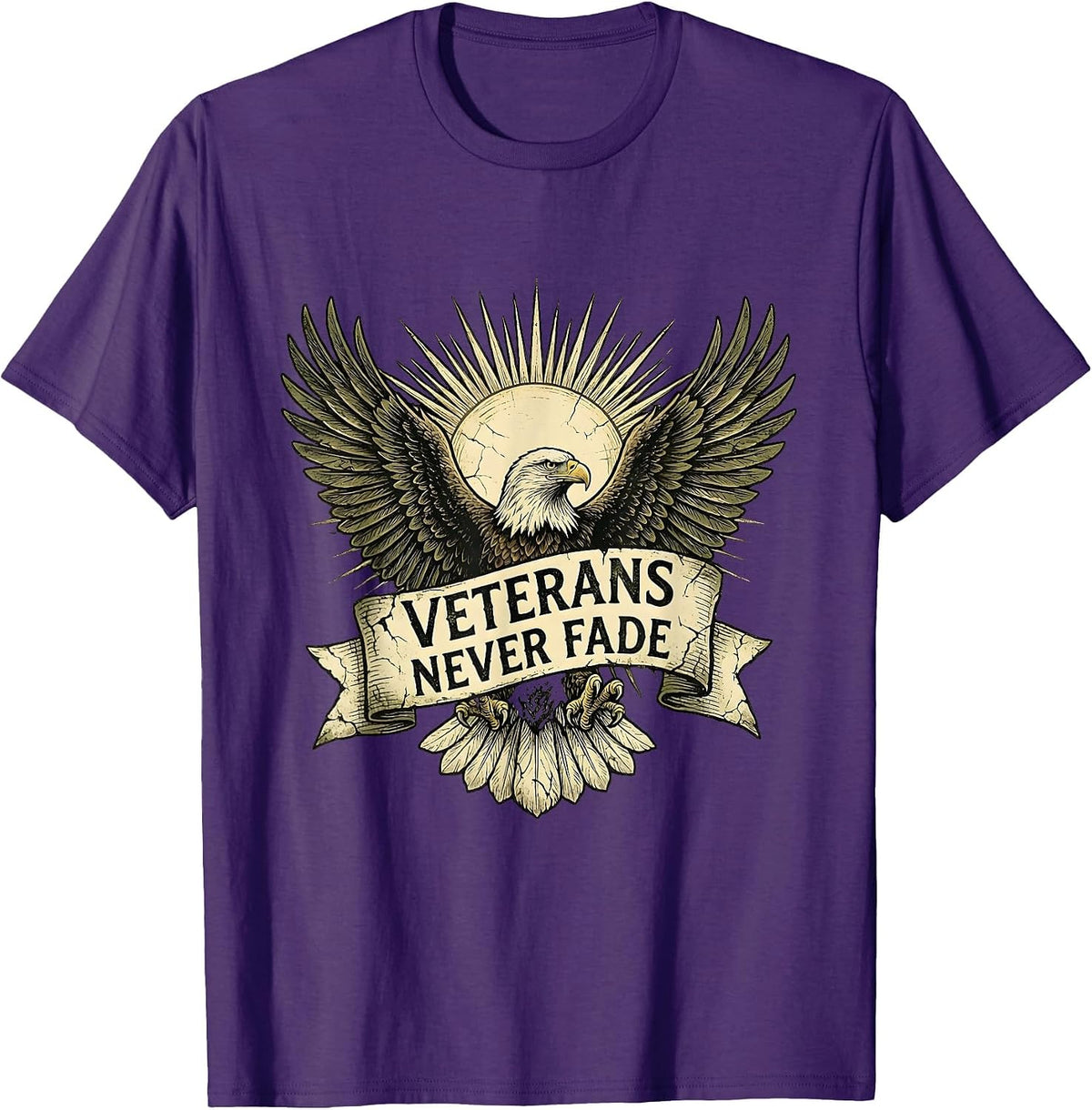 Veterans Never Fade Military Honor Design T-Shirt - Purple