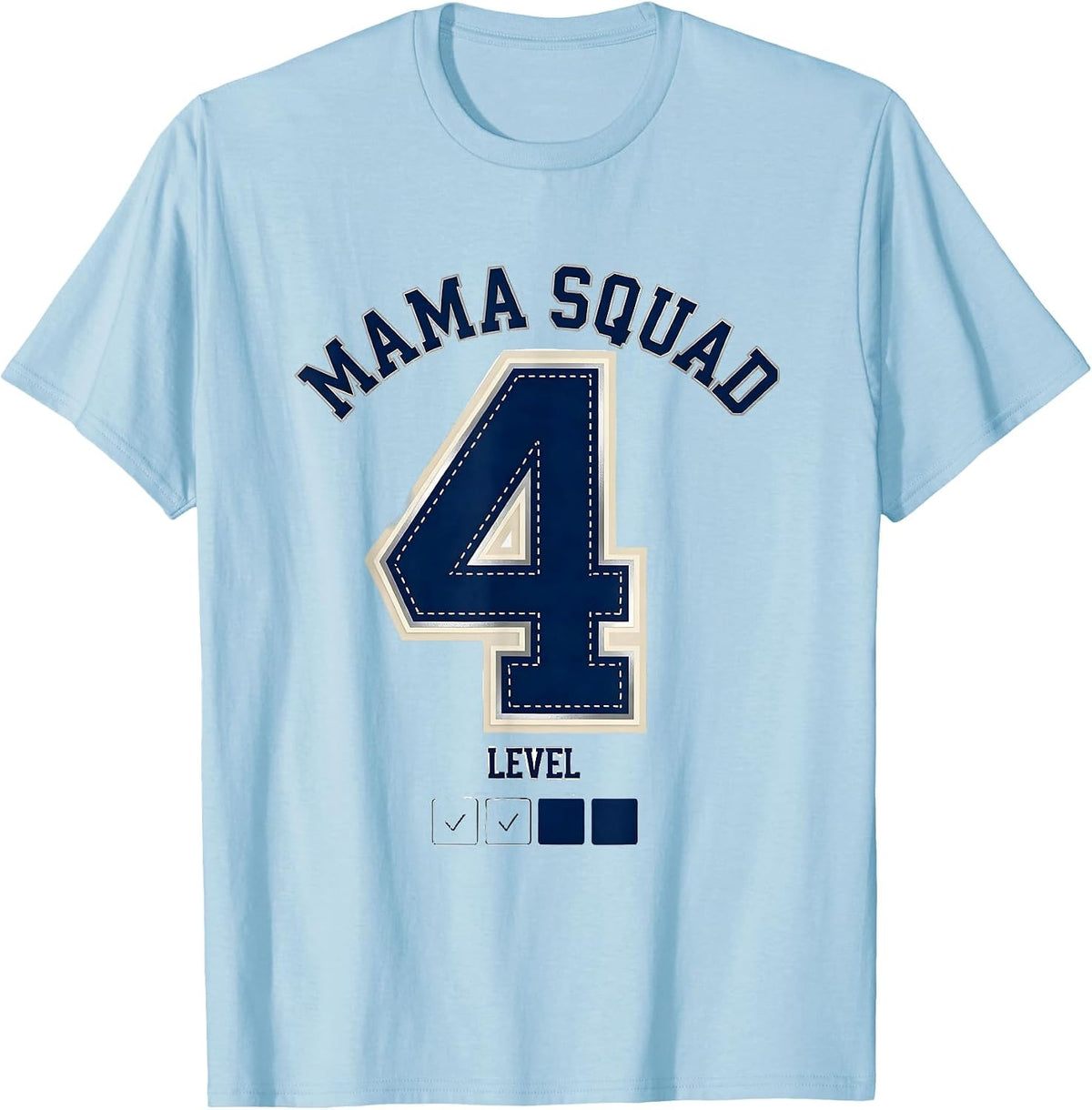 Men's Mama Squad Level 4 Sparkle Varsity Twin Pregnancy T-Shirt - Baby Blue