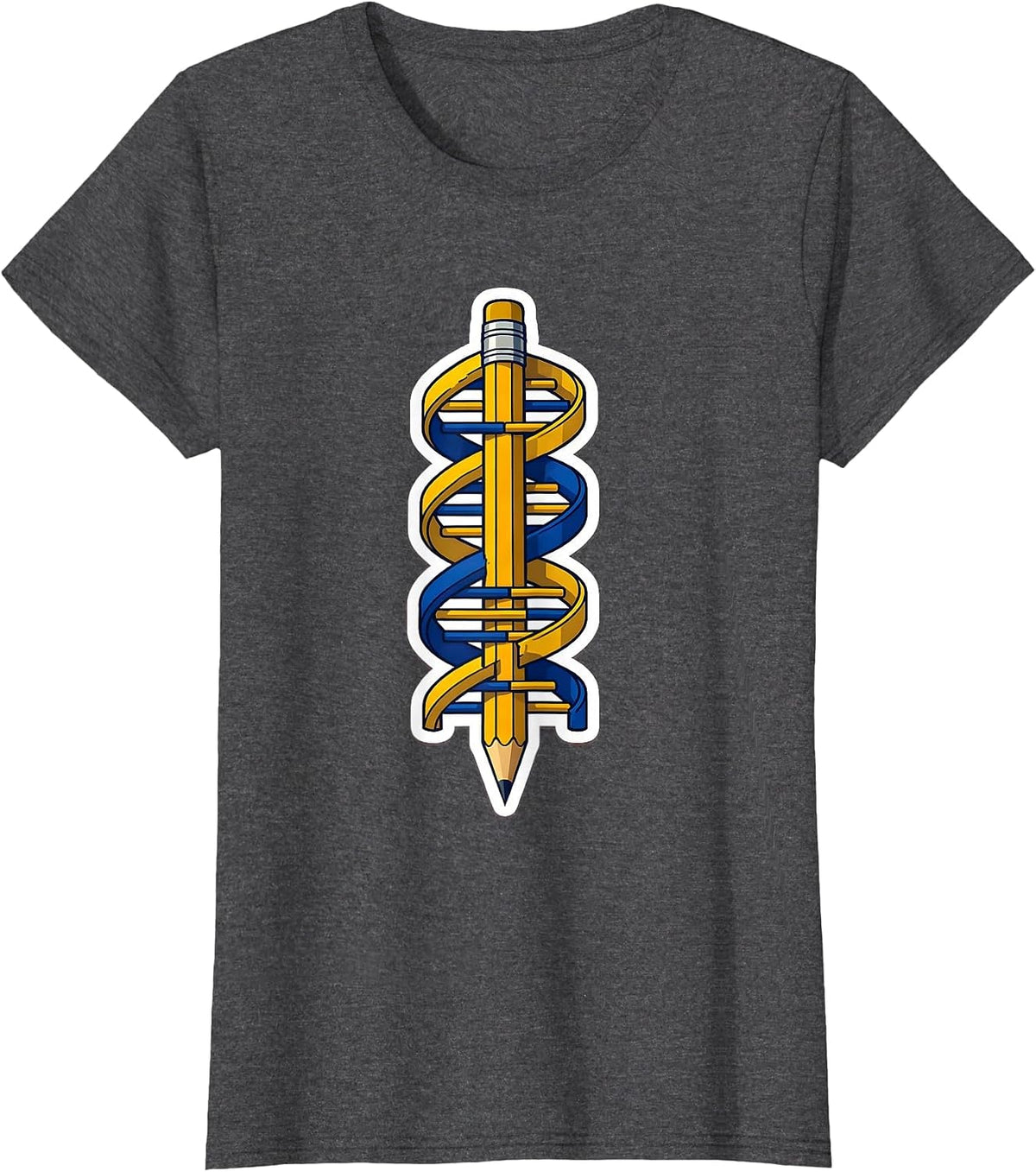 Women's DNA Helix Wrapped Around a Pencil Science Art T-Shirt - Dark Heather Grey