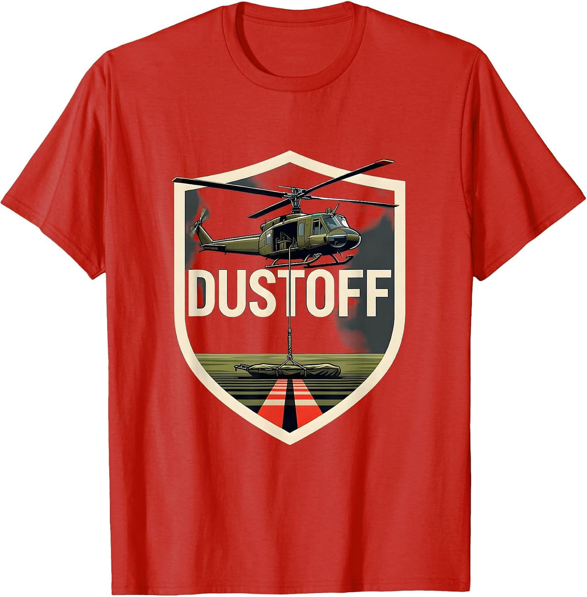 Men's Dustoff UH-1 Huey Veteran Military Helicopter Pilot Tribute T-Shirt - Red