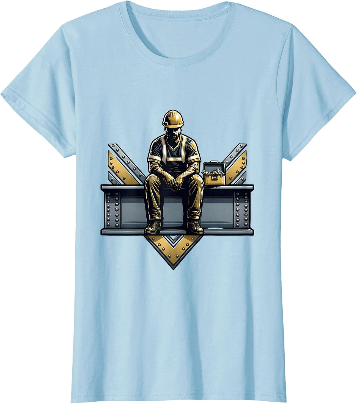 Construction Worker Lunch on Steel Beam Graphic T-Shirt - Baby Blue