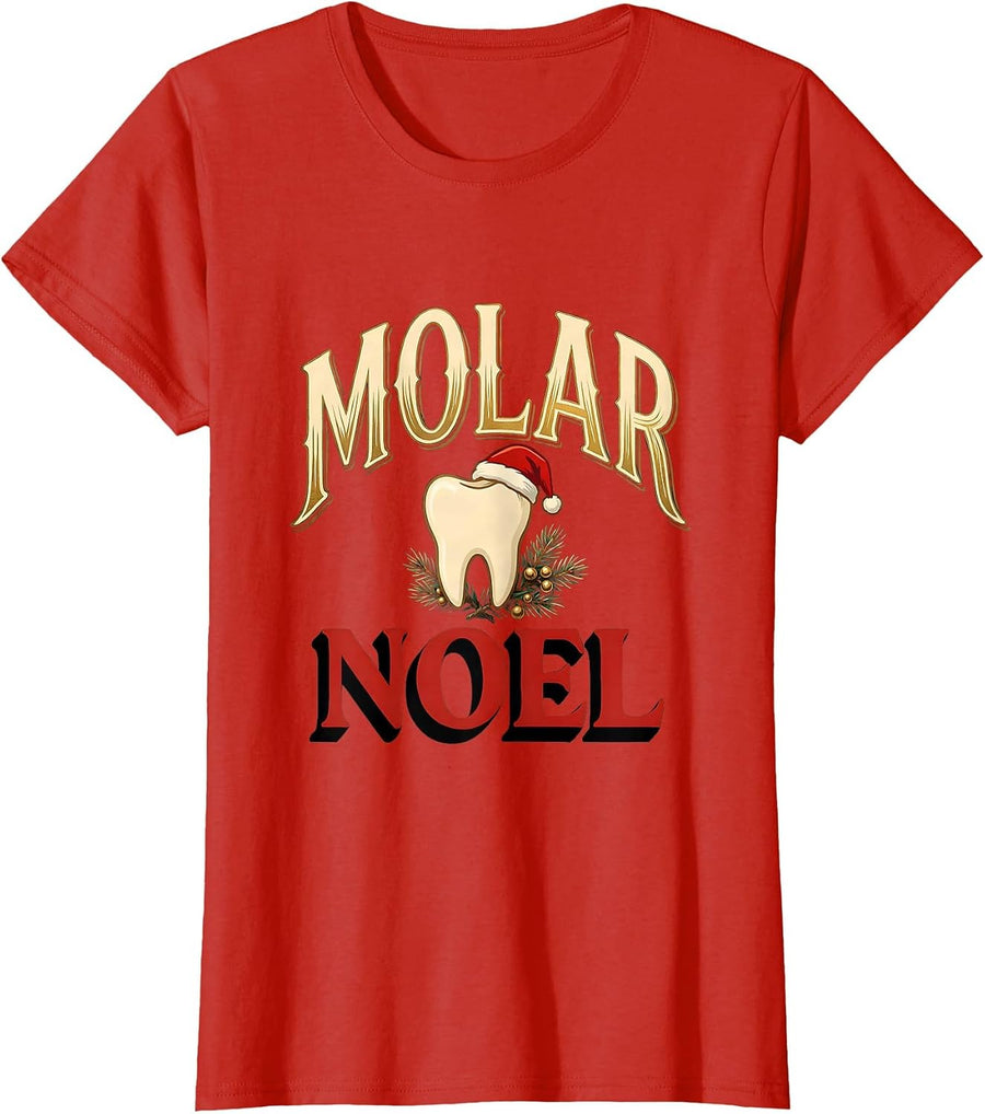 Women's Molar Noel Funny Dental Christmas Dentist Dental Hygienist T-Shirt - Red