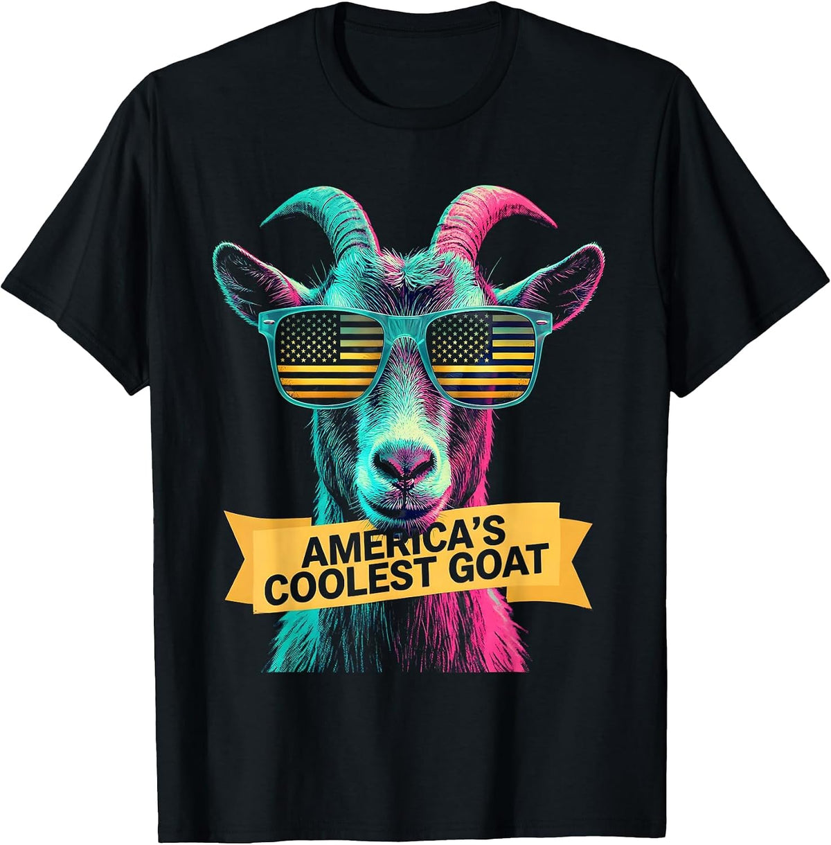 Men's America's Coolest GOAT Funny Goat Sunglasses Animal Lover T-Shirt - Black