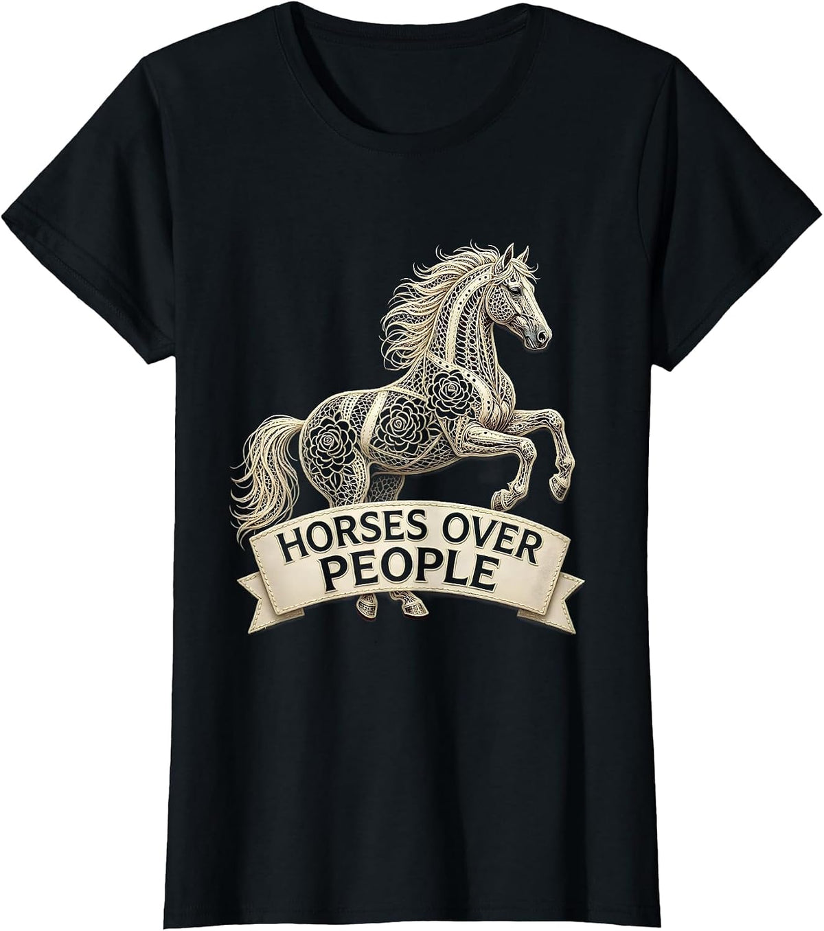 Women's Horses Over People Equestrian Lover Design T-Shirt - Black