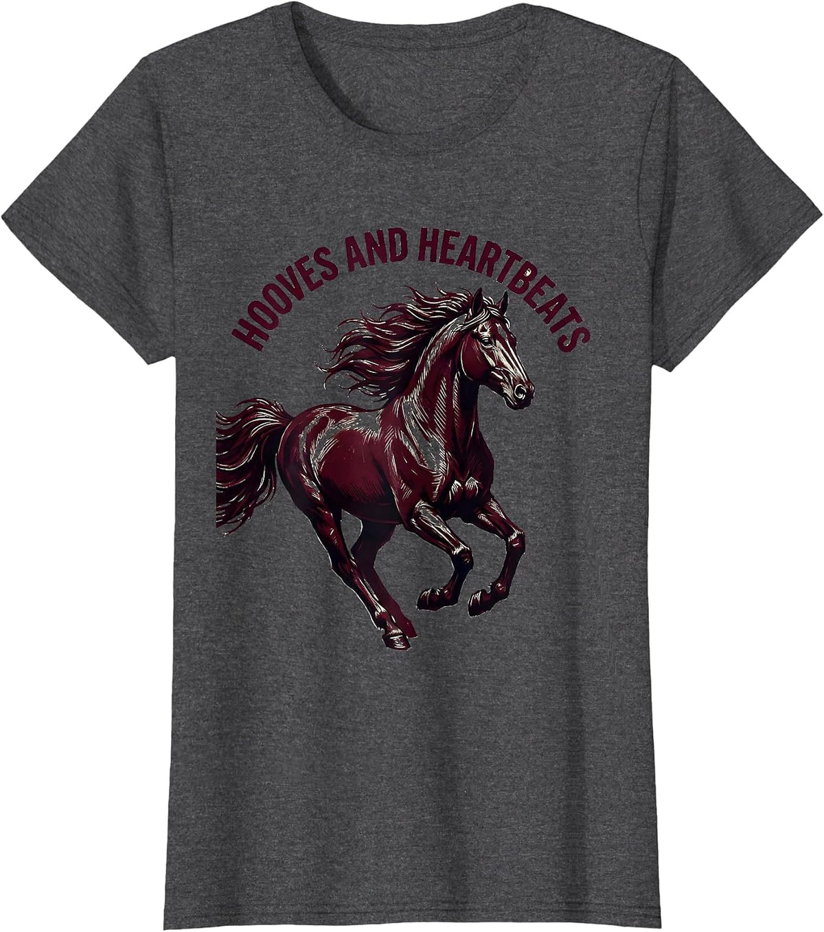 Women's Hooves and Heartbeats Horse Lover Design T-Shirt - Dark Heather Grey