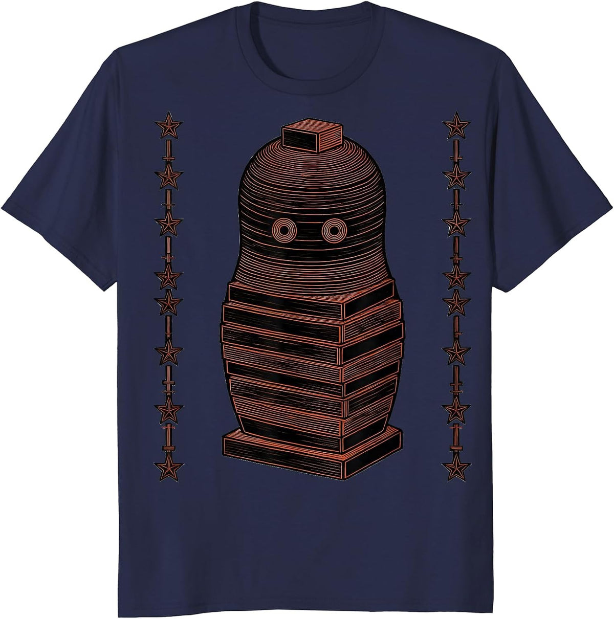 Nested Matryoshka Silhouette Soviet Russian Nostalgia Retro T-Shirt - Navy Blue