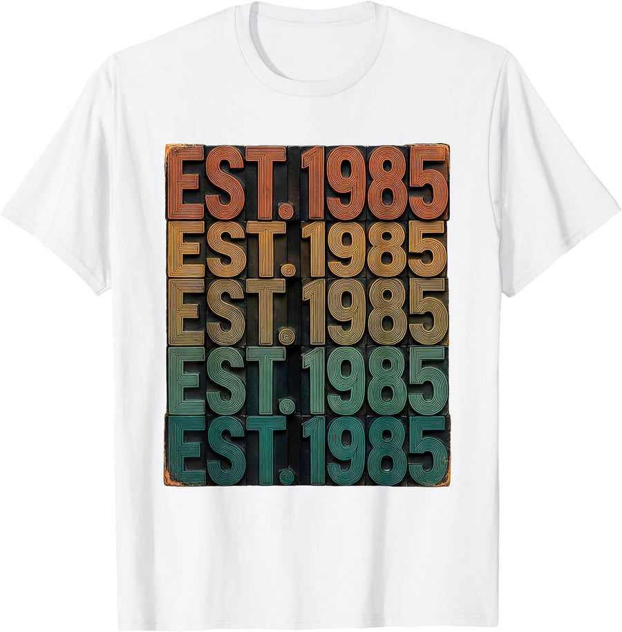 Men's EST. 1985 Retro Vintage Wordmark Nostalgia T-Shirt - White