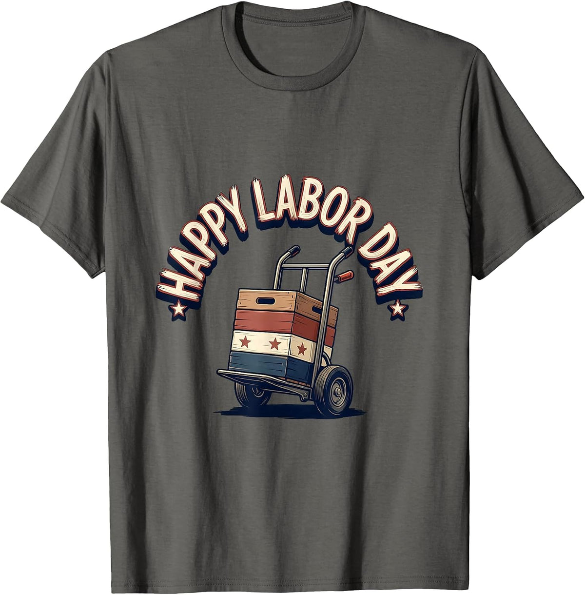 Men's Happy Labor Day Patriotic Union Pride Sign Painter Style T-Shirt - Asphalt Grey