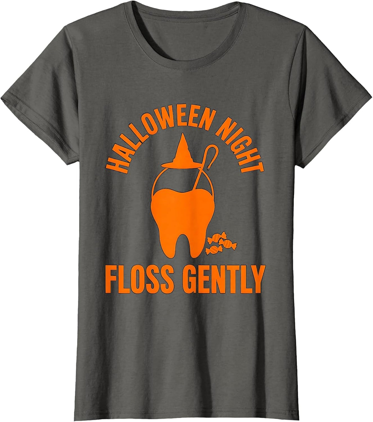 Women's Halloween Night Floss Gently Dental Humor Costume T-Shirt - Asphalt Grey