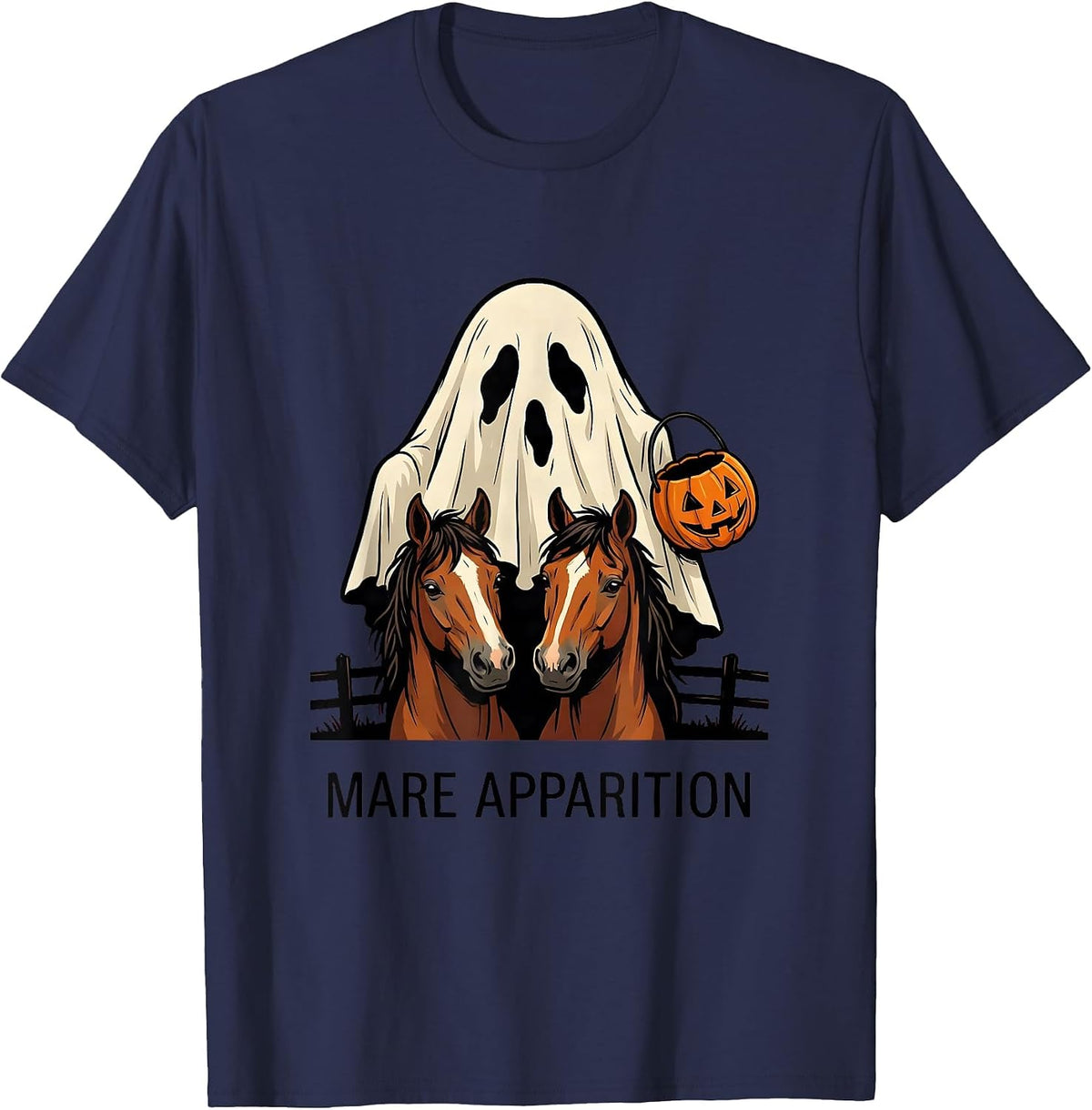 Mare Apparition Funny Horse Ghost Halloween Equestrian T-Shirt - Navy Blue