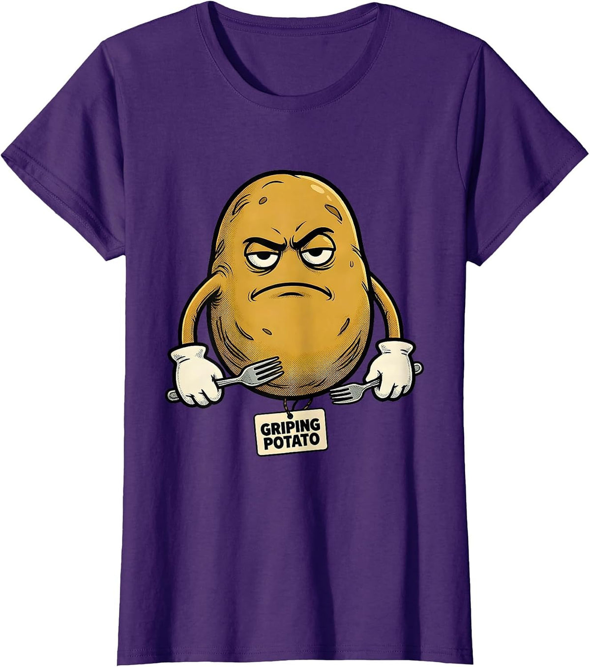 Women's Griping Potato Retro Cartoon Funny Couples Thanksgiving T-Shirt - Purple