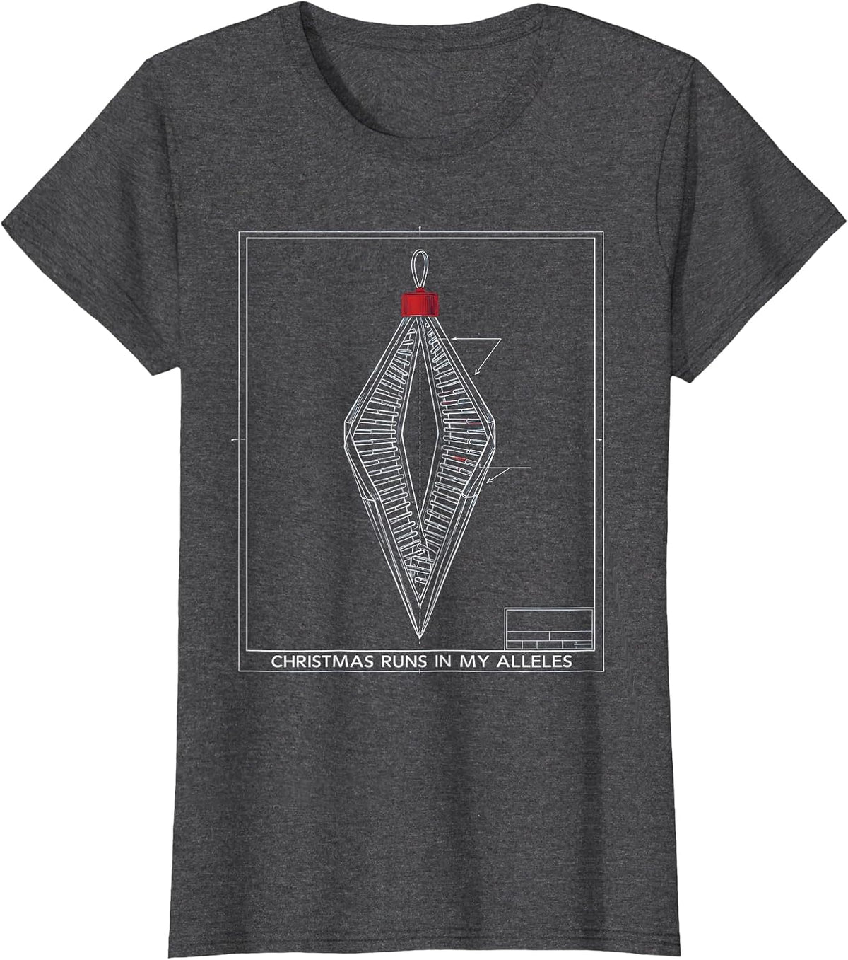 Women's Christmas Runs in My Alleles Technical Blueprint DNA Science T-Shirt - Dark Heather Grey