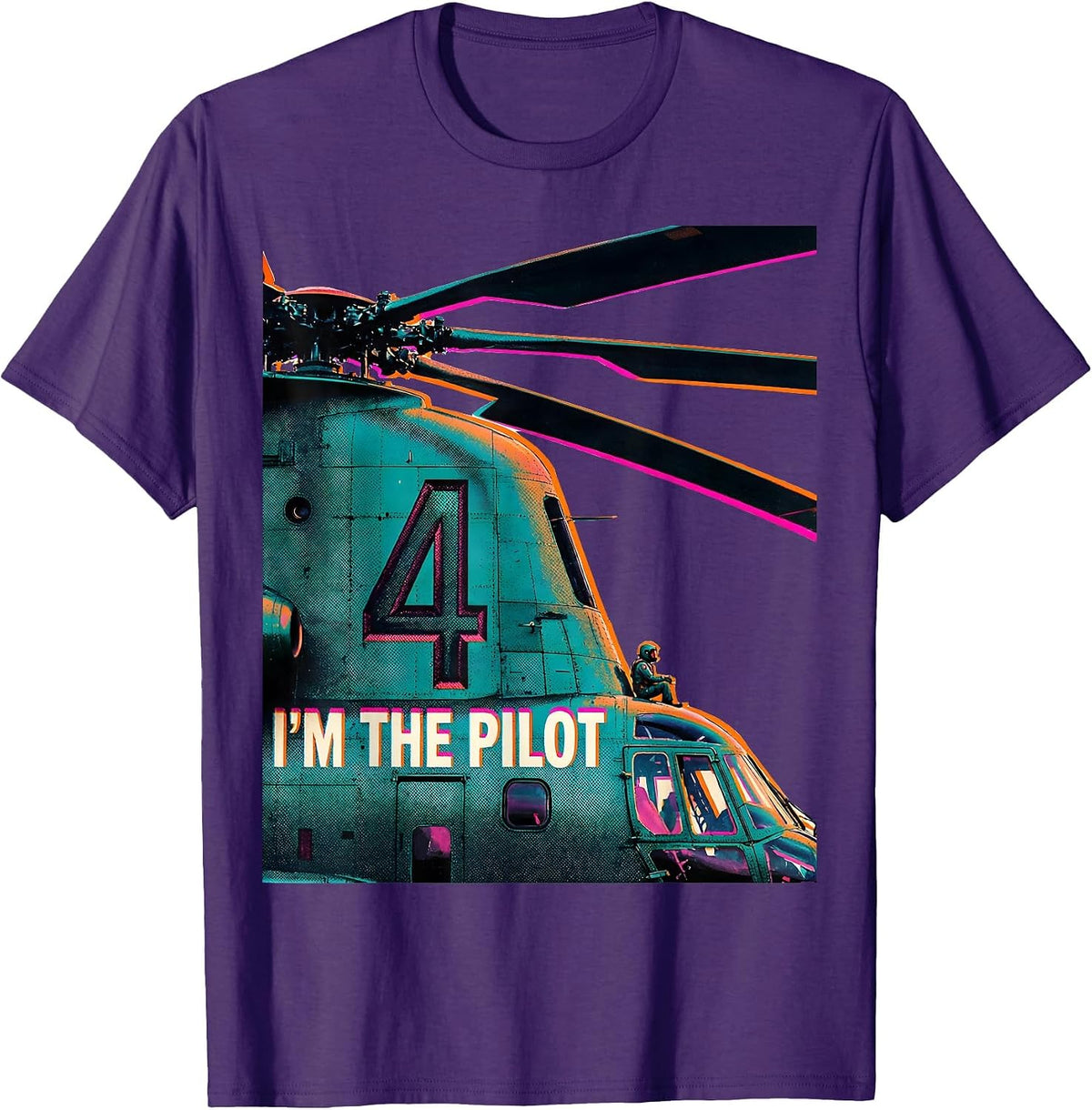 Men's I'm 4 I'm the Pilot Risograph Helicopter Birthday Boy T-Shirt - Purple