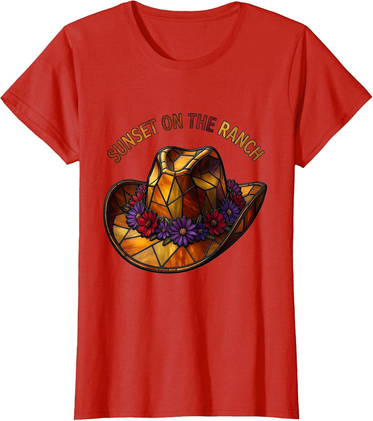 Sunset on the Ranch Western Design T-Shirt - Red