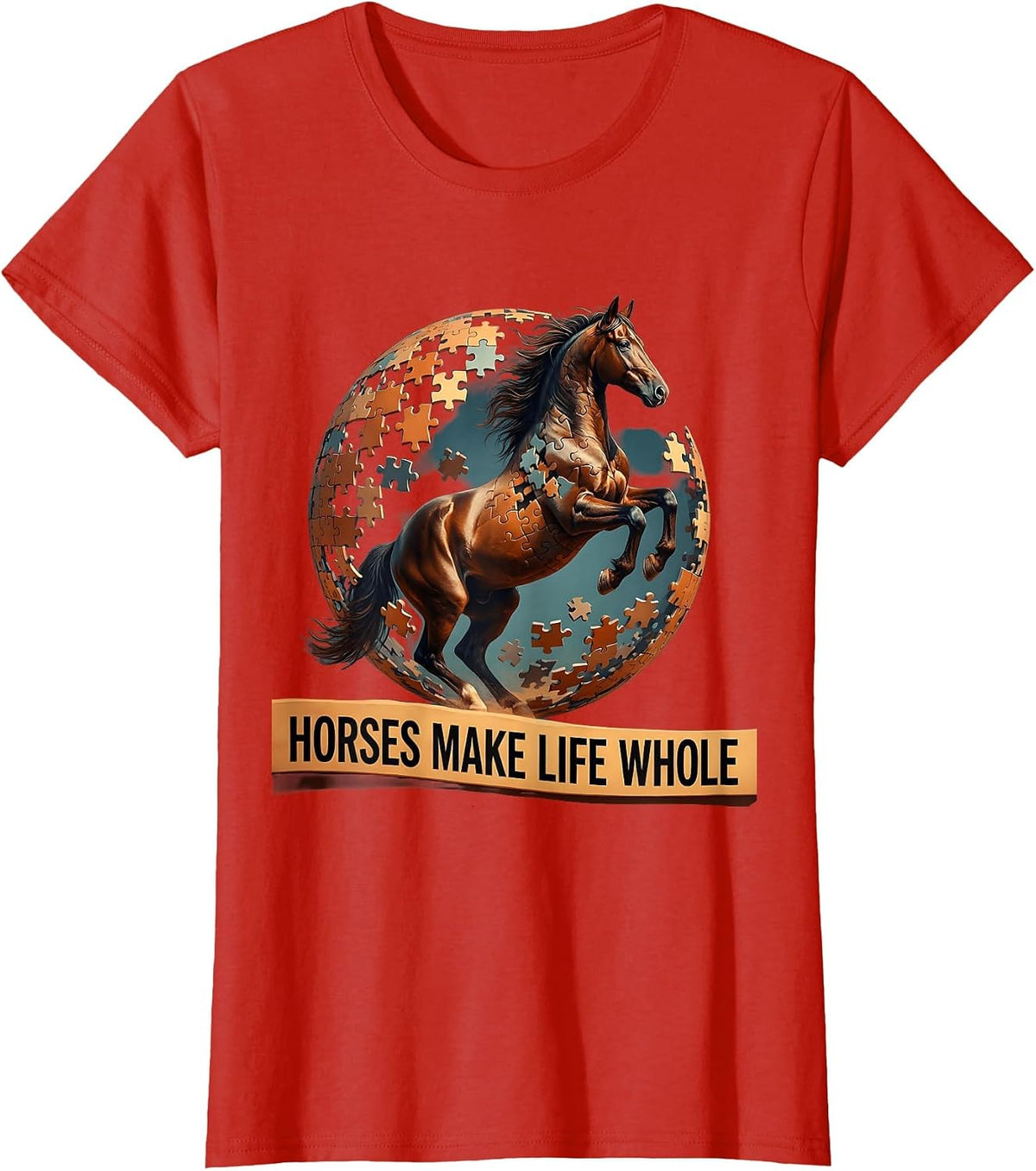 Horses Make Life Whole Equestrian Design T-Shirt - Red