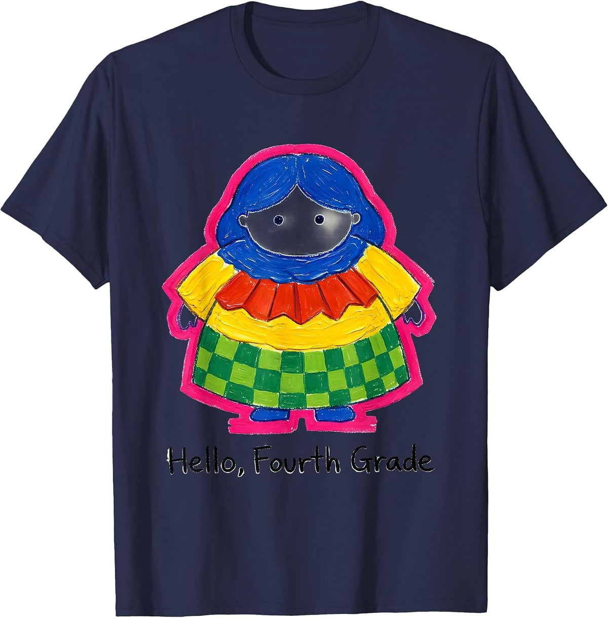 Men's Hello, Fourth Grade Cute Dumpling Girl Back to School T-Shirt - Navy Blue