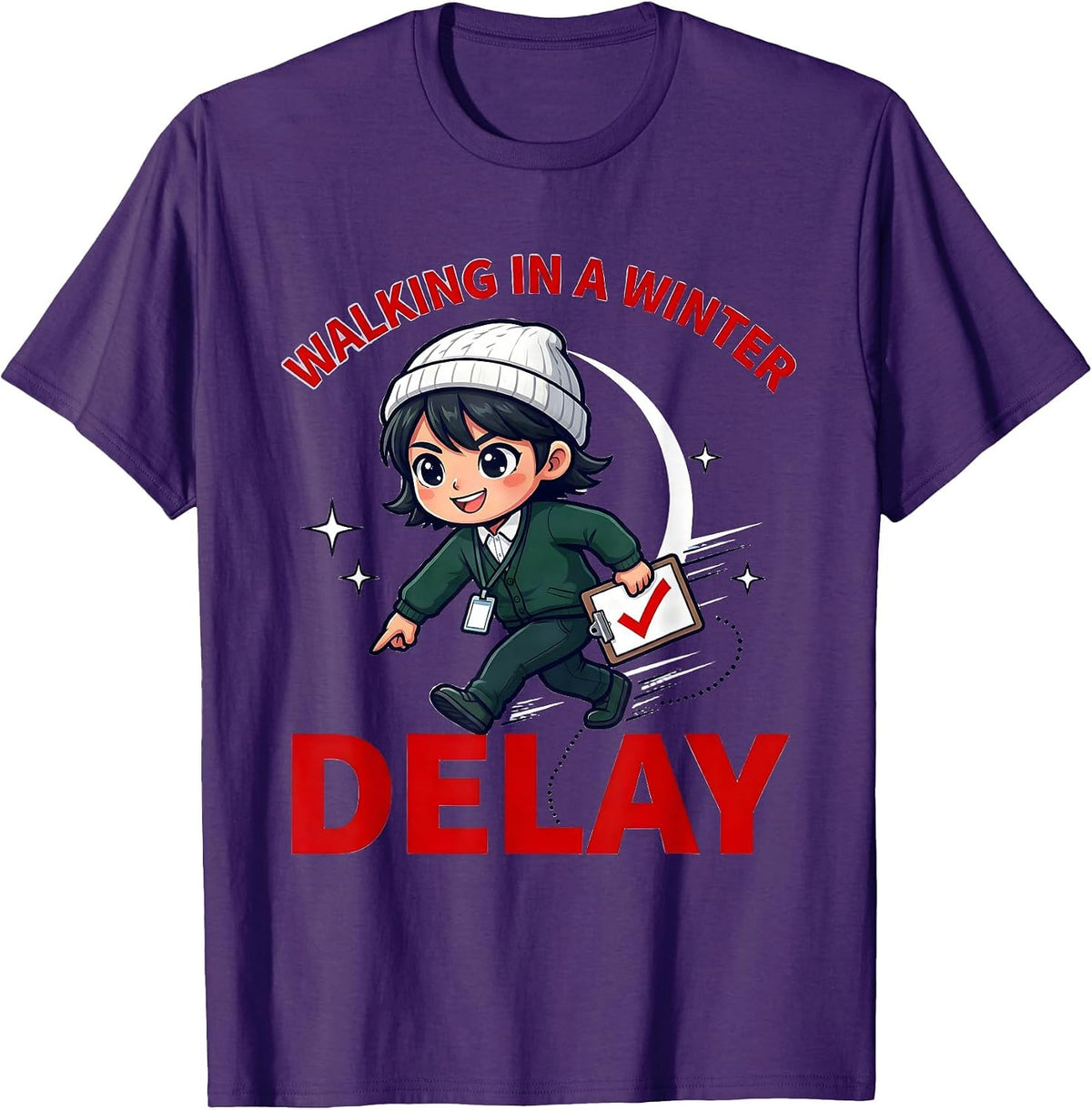 WALKING IN A WINTER DELAY Funny School Staff Christmas T-Shirt - Purple