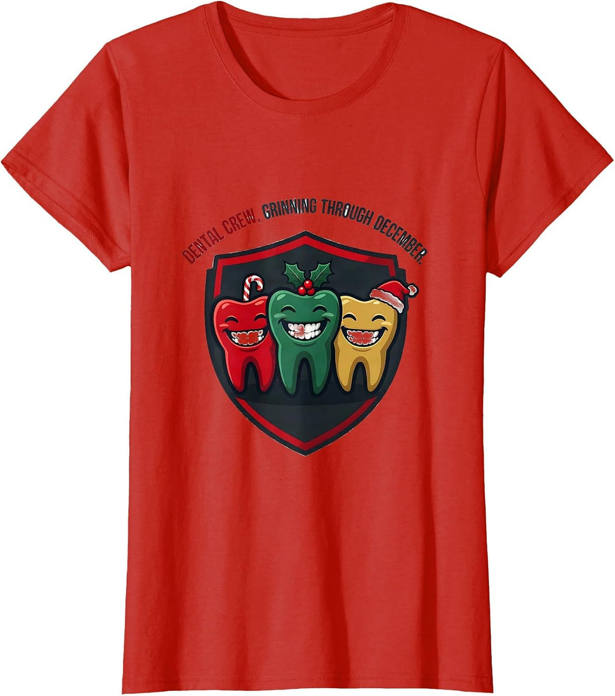 Dental Crew Grinning Through December Funny Dentist T-Shirt - Red
