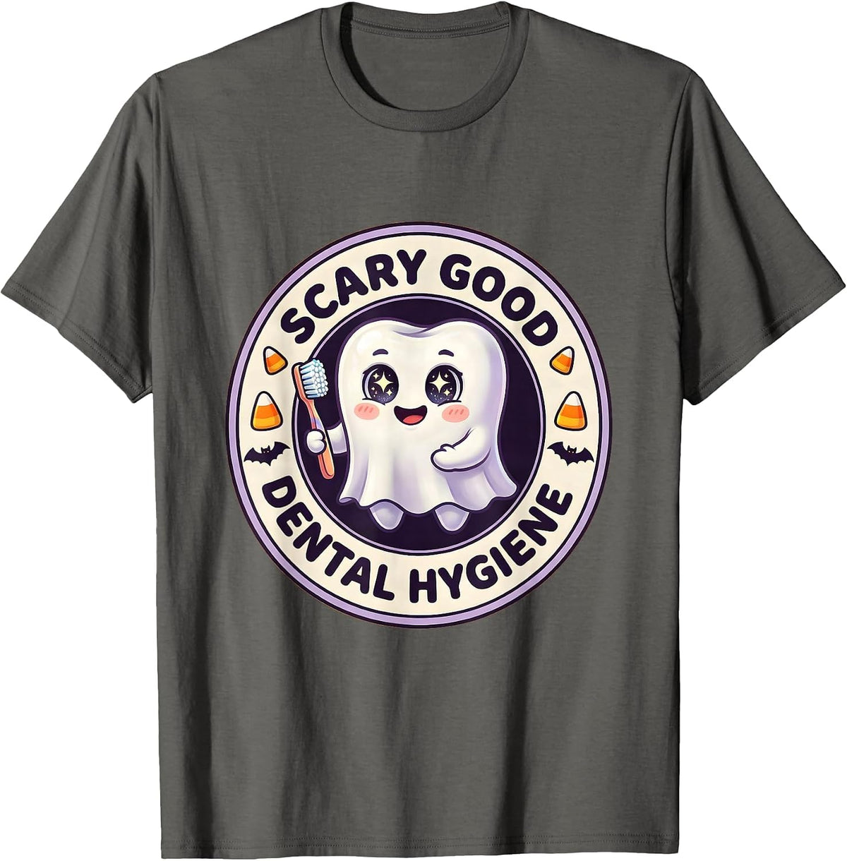 Scary Good Dental Hygiene Halloween Design T-Shirt - Asphalt Grey