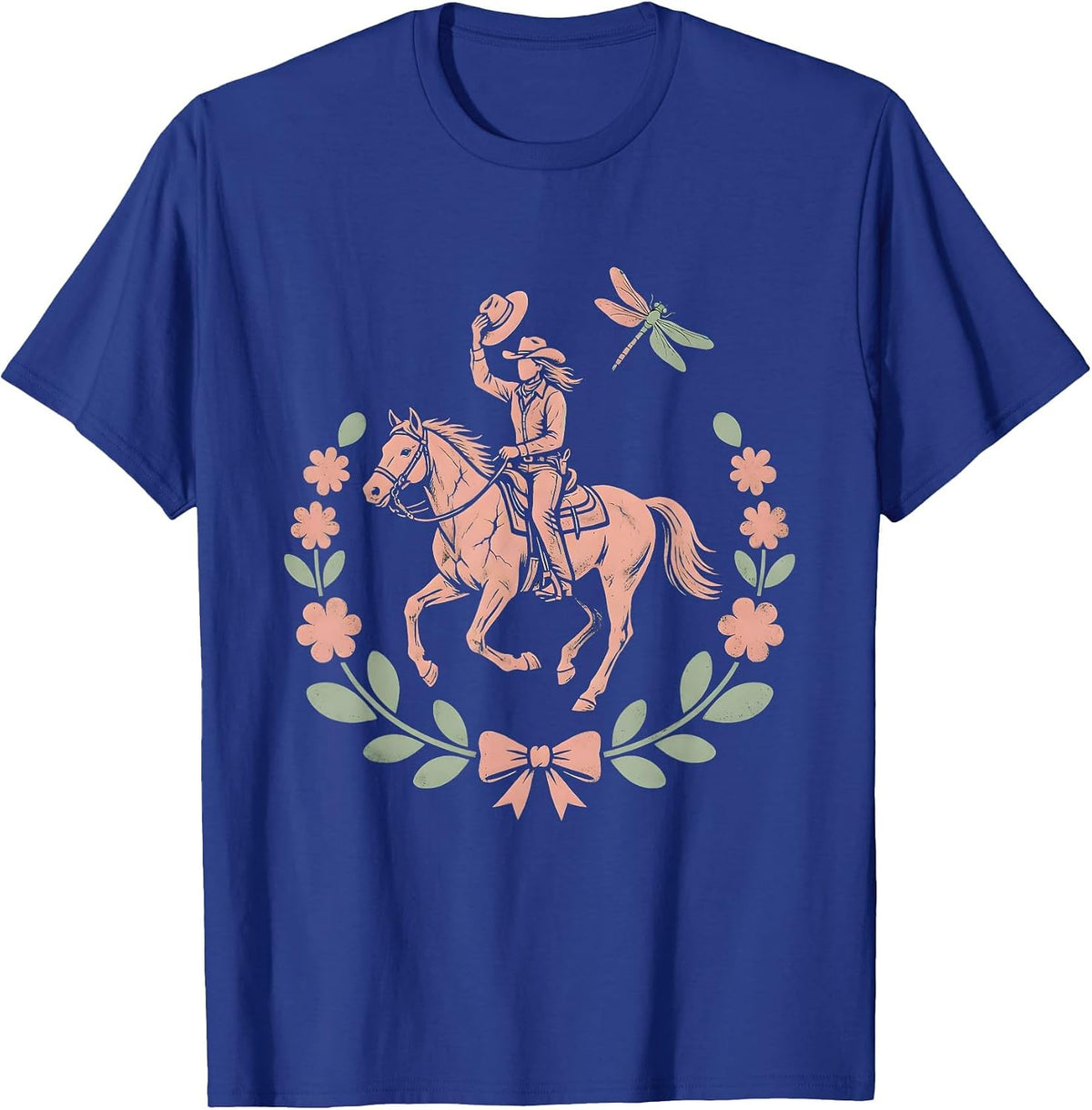 Cowgirl Trick Riding Horseback Graphic Tee T-Shirt - Royal Blue