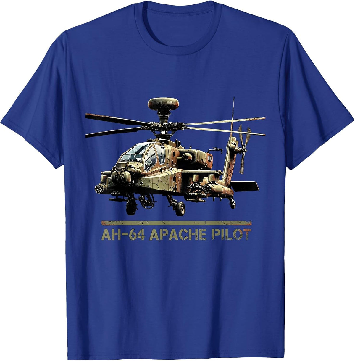 Men's AH-64 APACHE PILOT Distressed Military Helicopter Veteran T-Shirt - Royal Blue