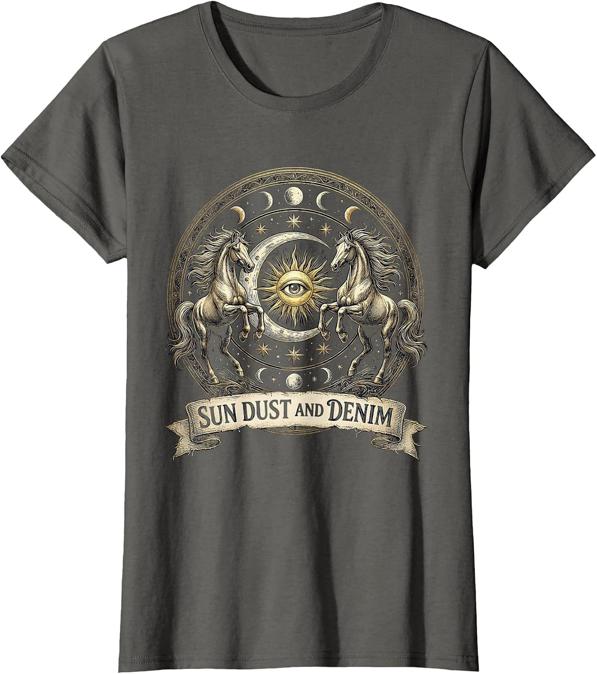 Women's Sun Dust and Denim Cowgirl Graphic Design T-Shirt - Asphalt Grey