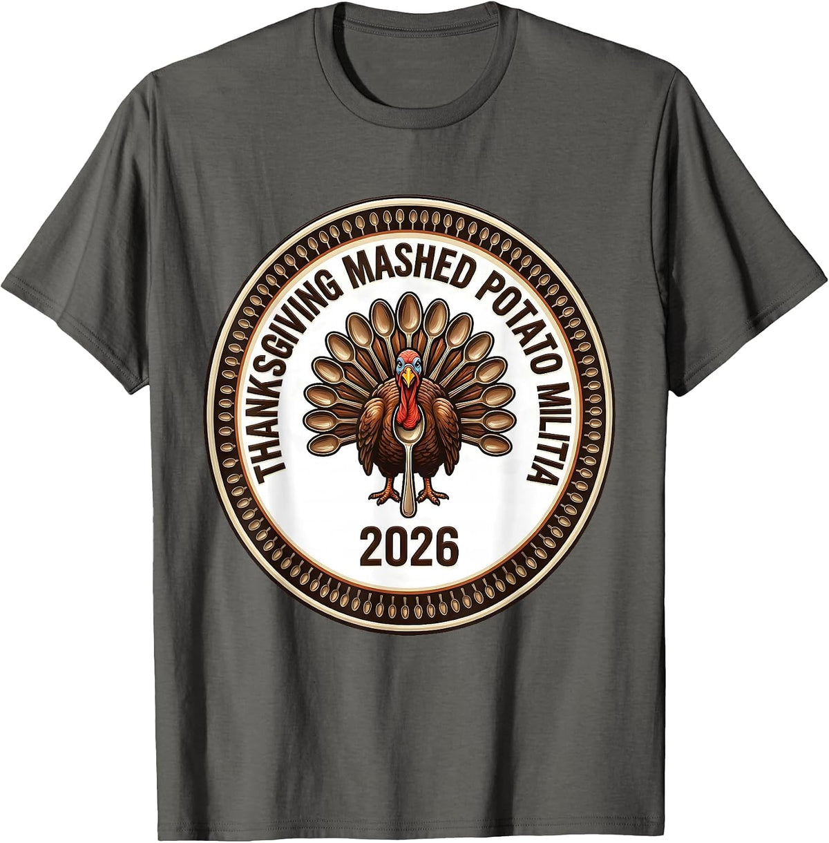 Men's Thanksgiving Mashed Potato Militia 2026 Funny T-Shirt - Asphalt Grey