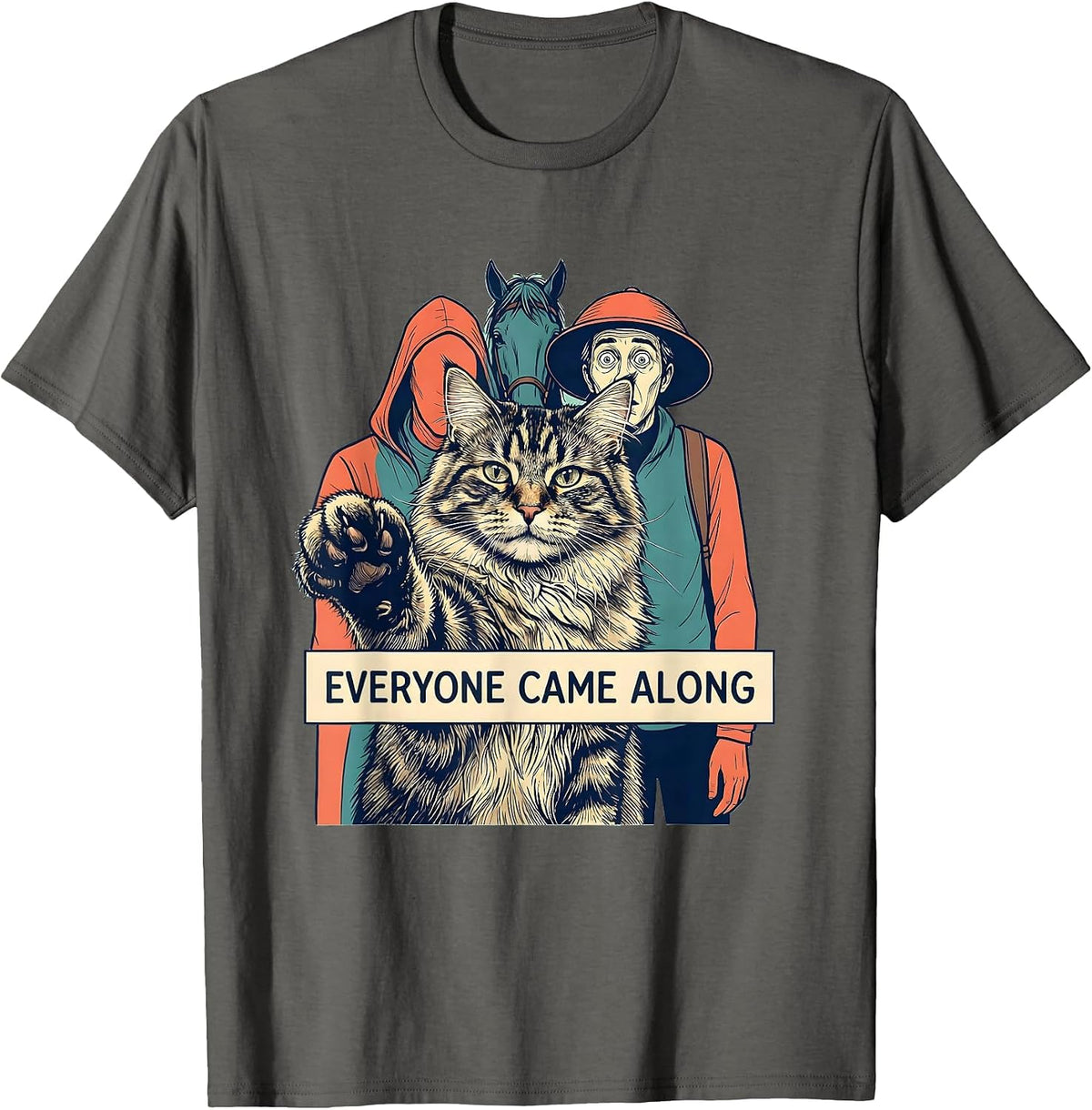 Everyone Came Along Funny Norwegian Forest Cat Selfie T-Shirt - Asphalt Grey