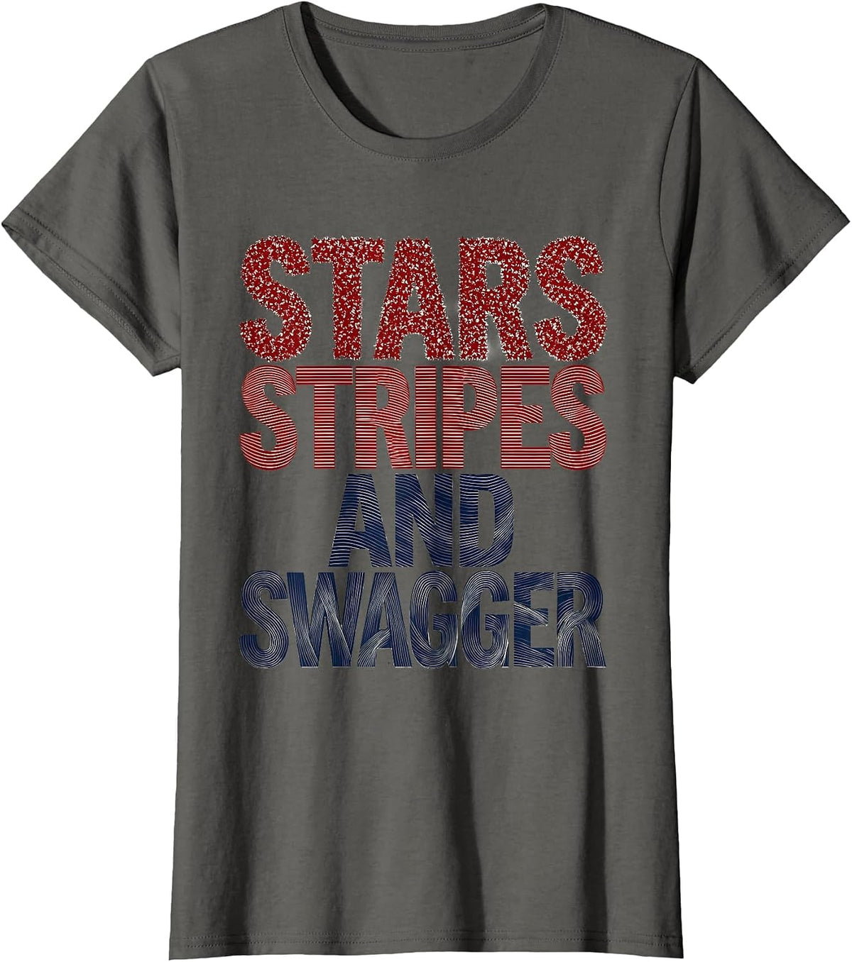 Women's Stars Stripes and Swagger USA Patriotic Design T-Shirt - Asphalt Grey